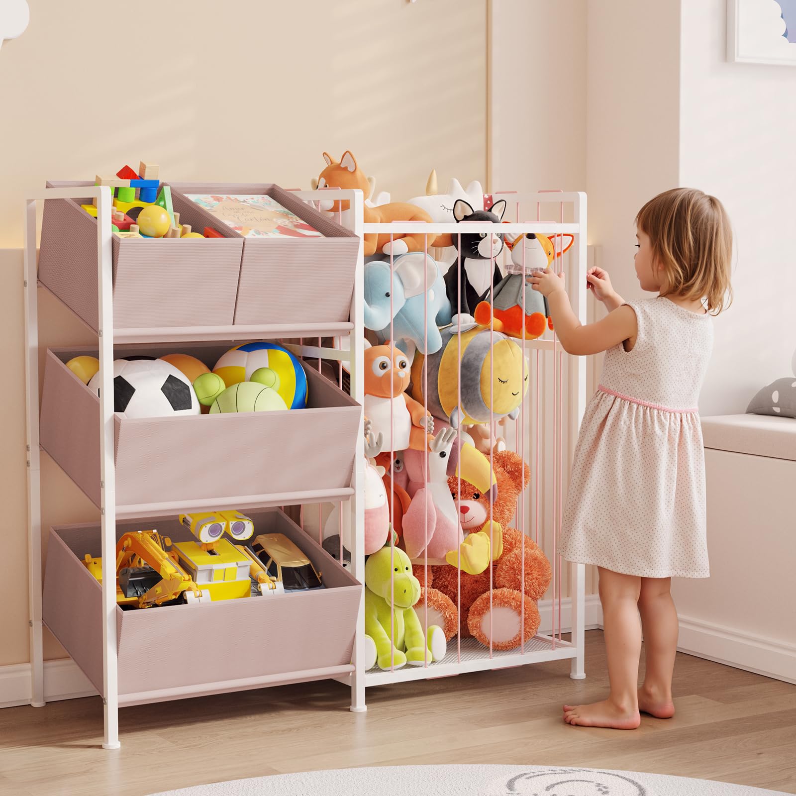 Stuffed Animal Storage - Kids Storage Organizer with 4 Removable Bins, Kids Storage Toy