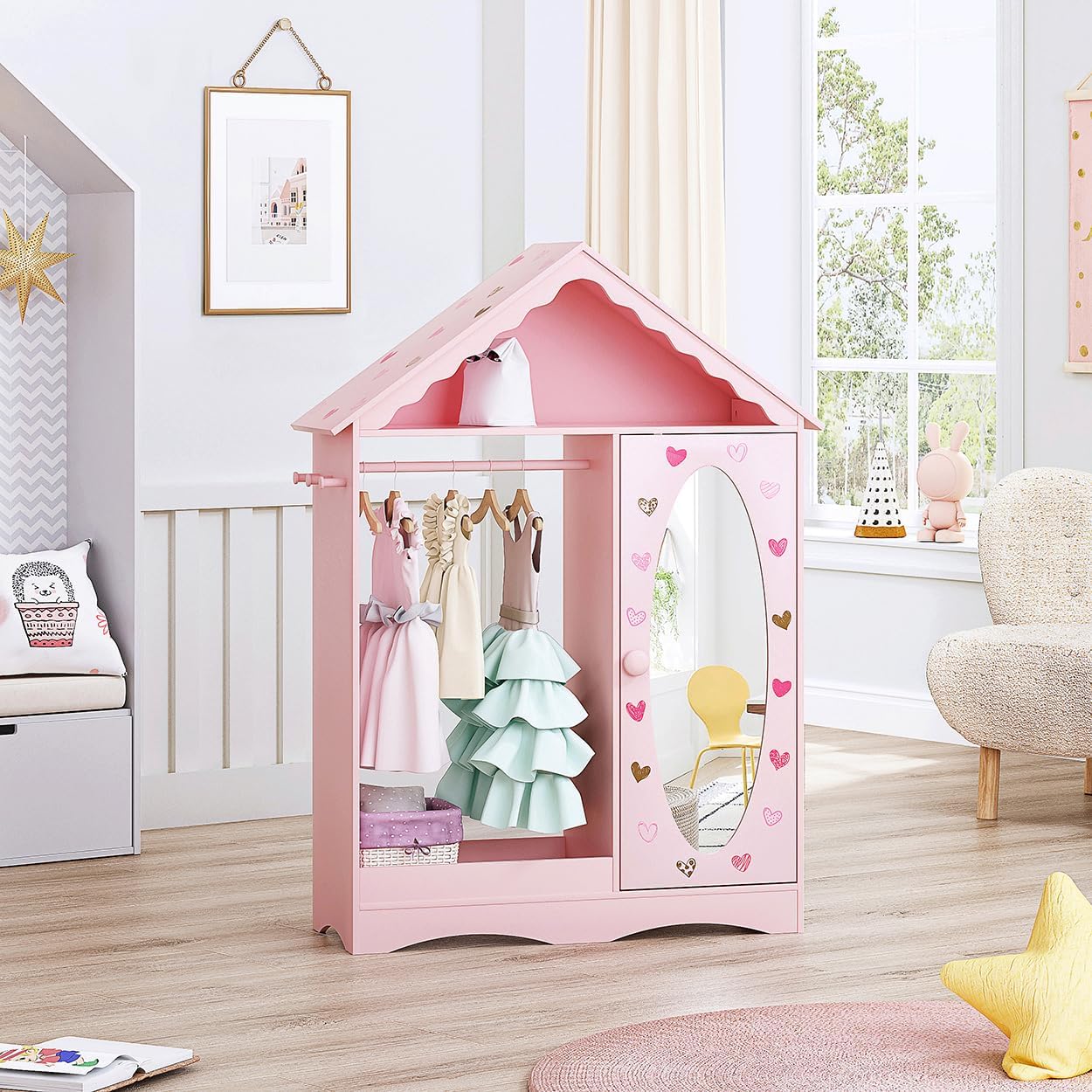 Dress Up Storage with Mirror, Kids Wardrobe Closet, Dress Up Armoire