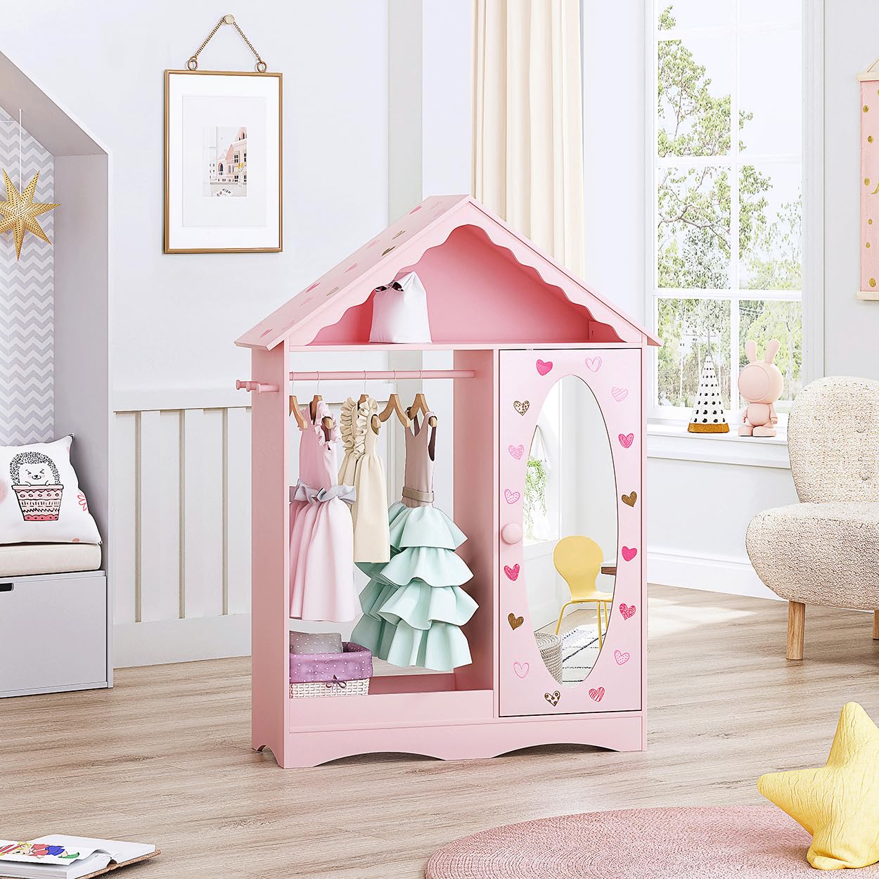 Dress Up Storage with Mirror, Kids Wardrobe Closet, Dress Up Armoire