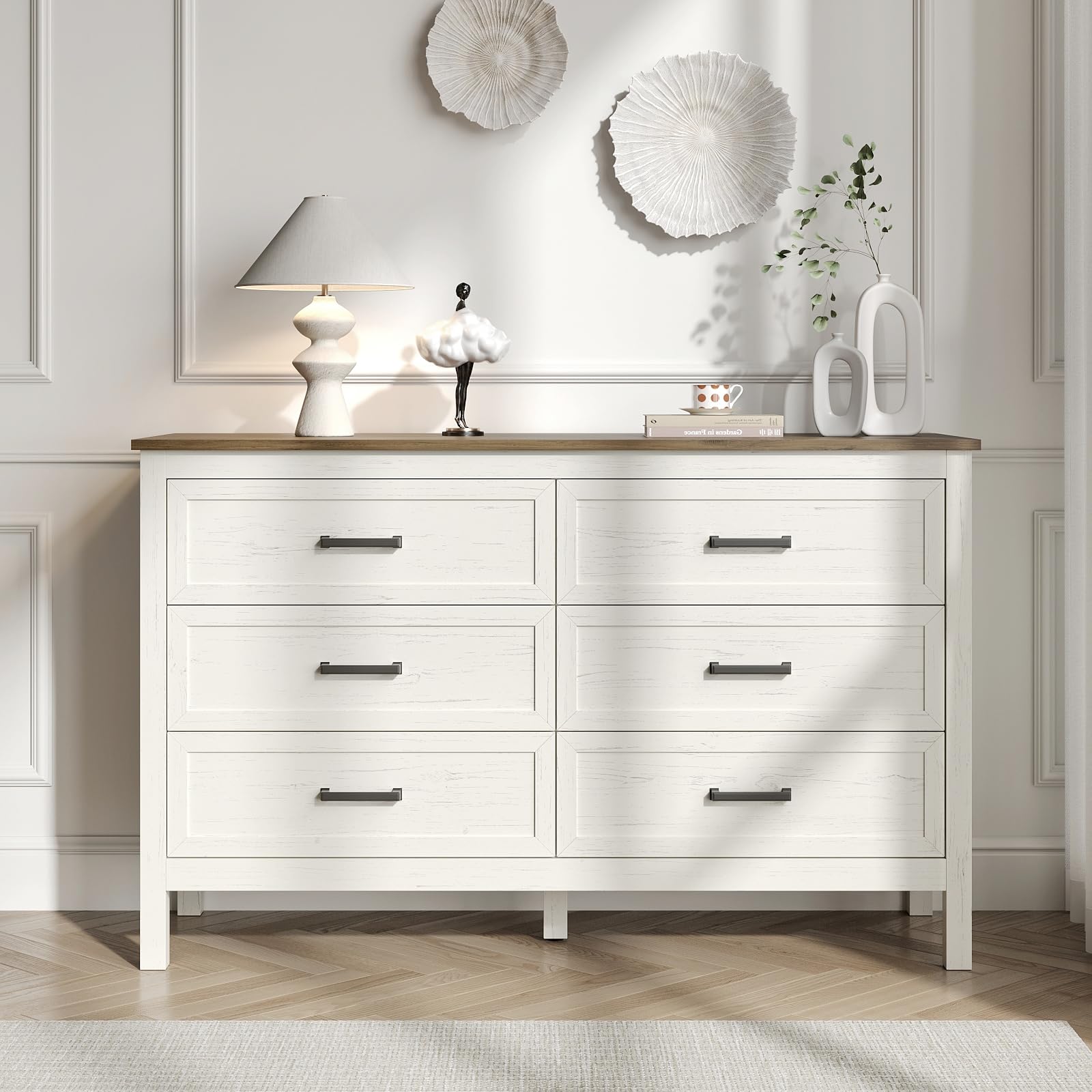Farmhouse 6 Drawers Dresser for Bedroom, Modern Dresser