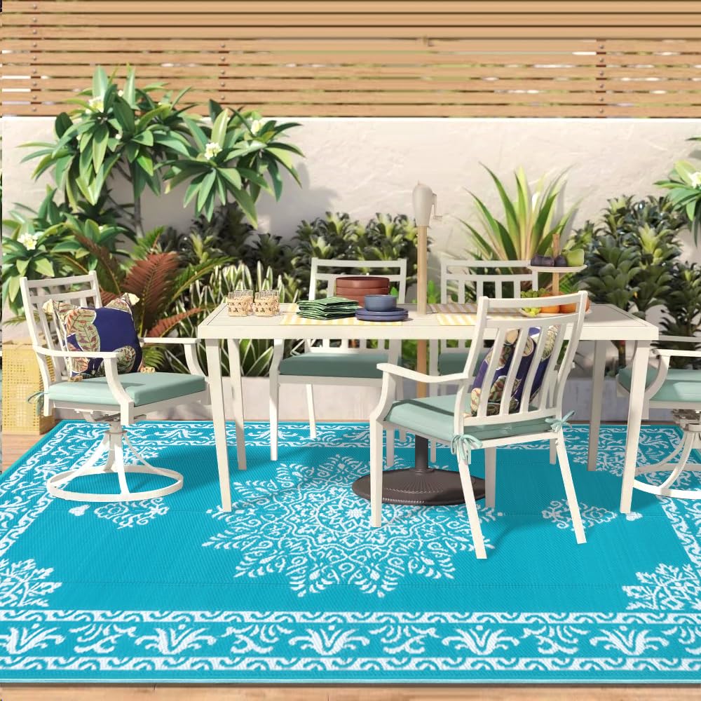 Outdoor Rug 8x10 Ft, Waterproof Plastic Straw Patio Rug