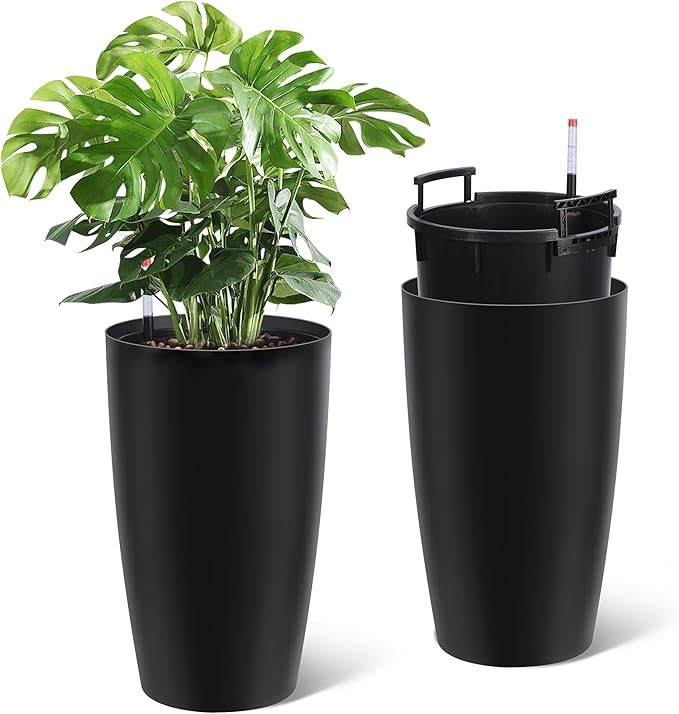 22" Tall Round Planter Set of 2, Self Watering Pots for Indoor Plants, Large Flower