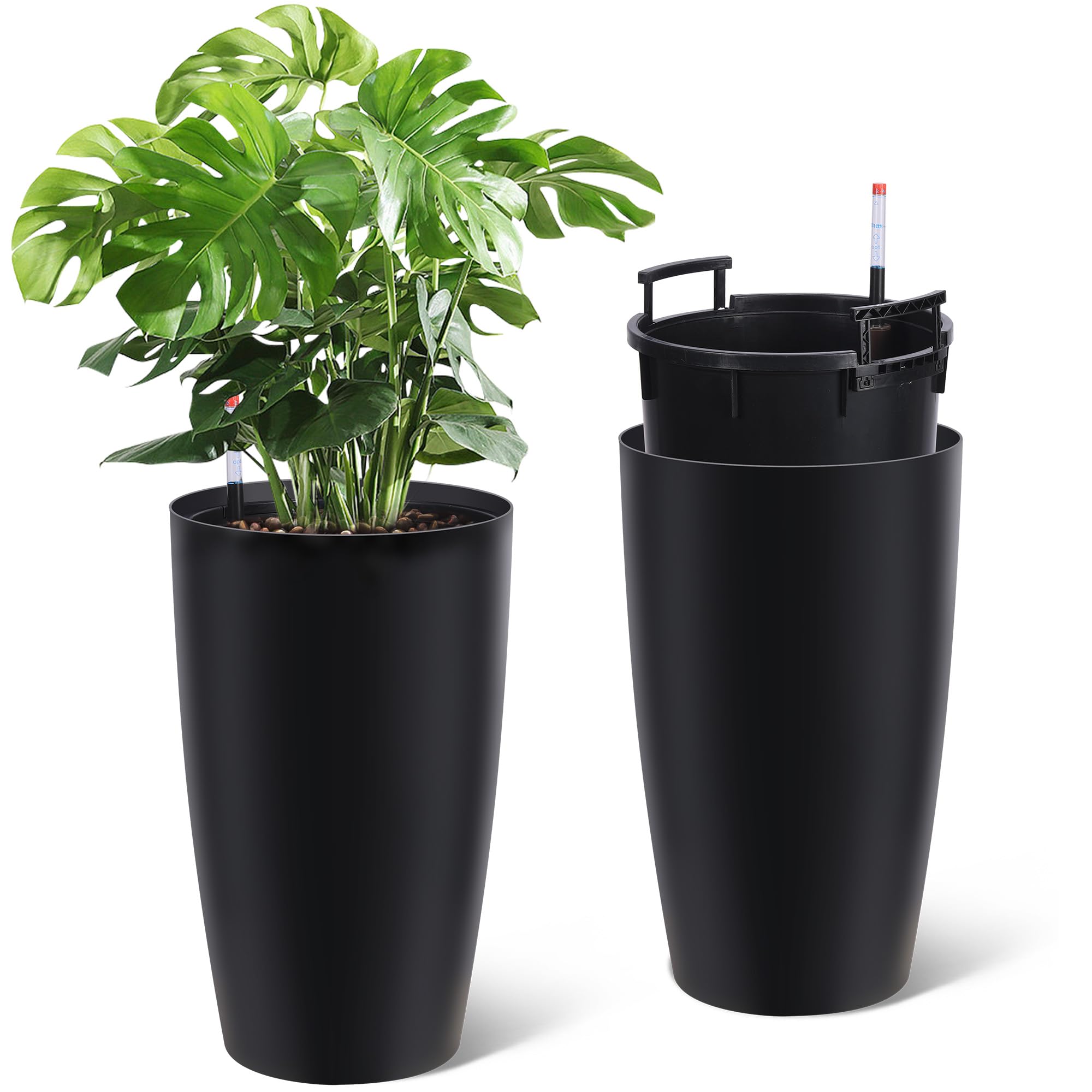 22" Tall Round Planter Set of 2, Self Watering Pots for Indoor Plants, Large Flower