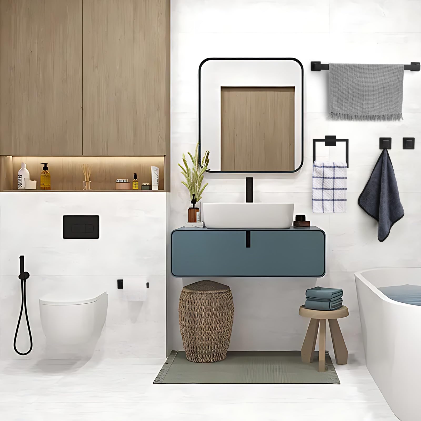 15 Pieces 23.6-Inch Bathroom Hardware Accessories Set,Black TStainless Steel Bathroom