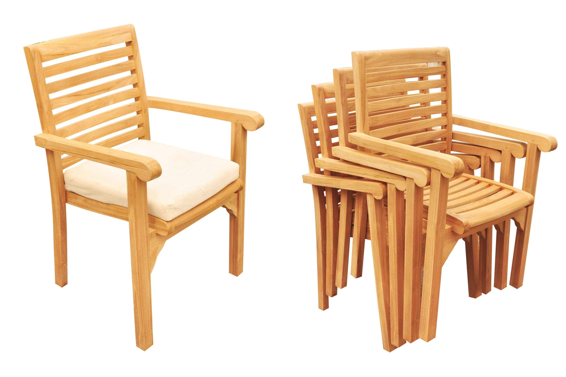 6 Seats 7 Pcs Grade-A Teak Wood Dining Set: 60" Rectangle Table and 6 Hari Stacking