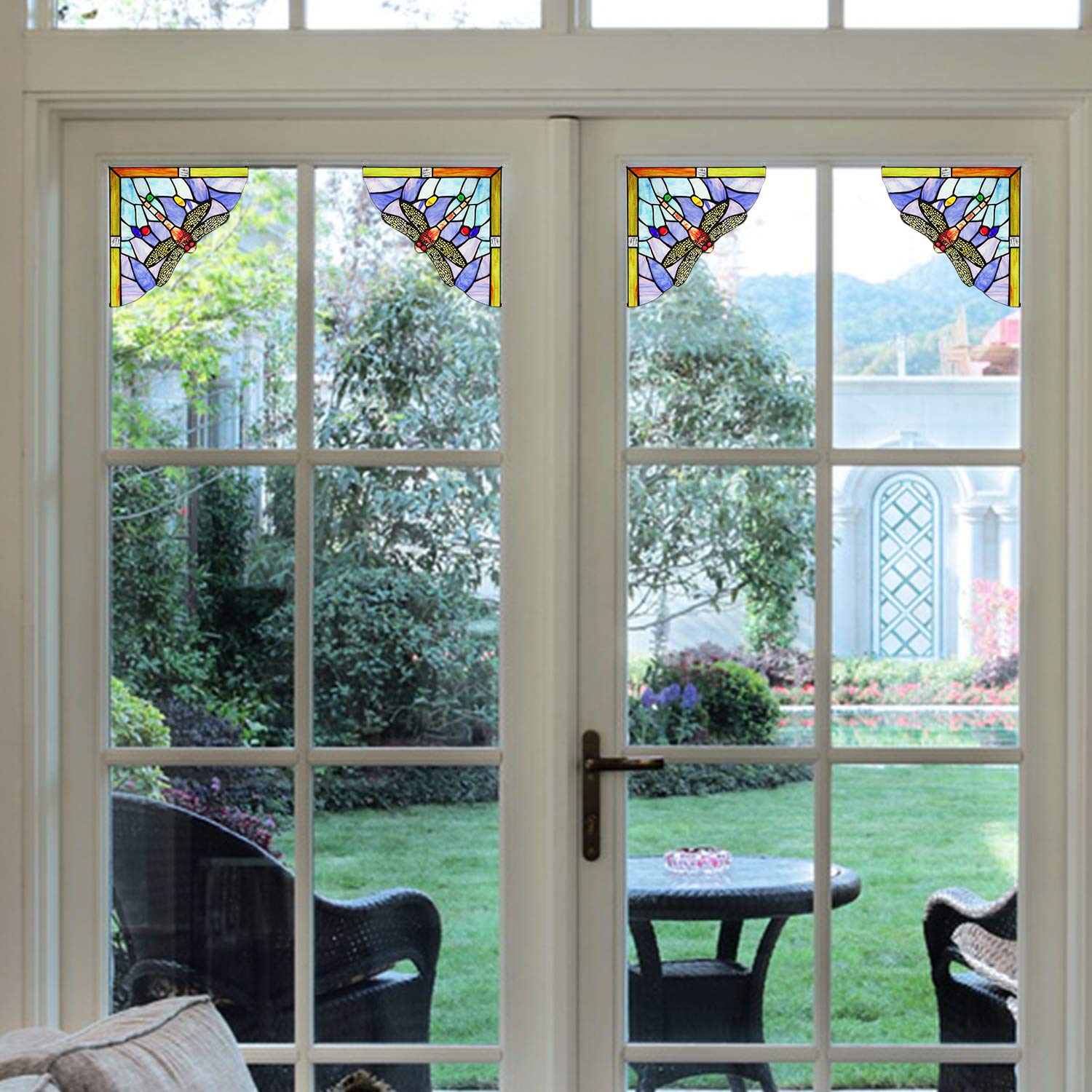 1 Pair Dragonfly Stained Glass Panels Door Window Corner Tiffany Glass Material