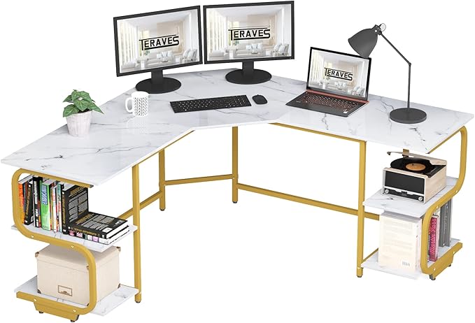 Modern L Shaped Desk with Shelves,64.84" Gaming Computer Desk