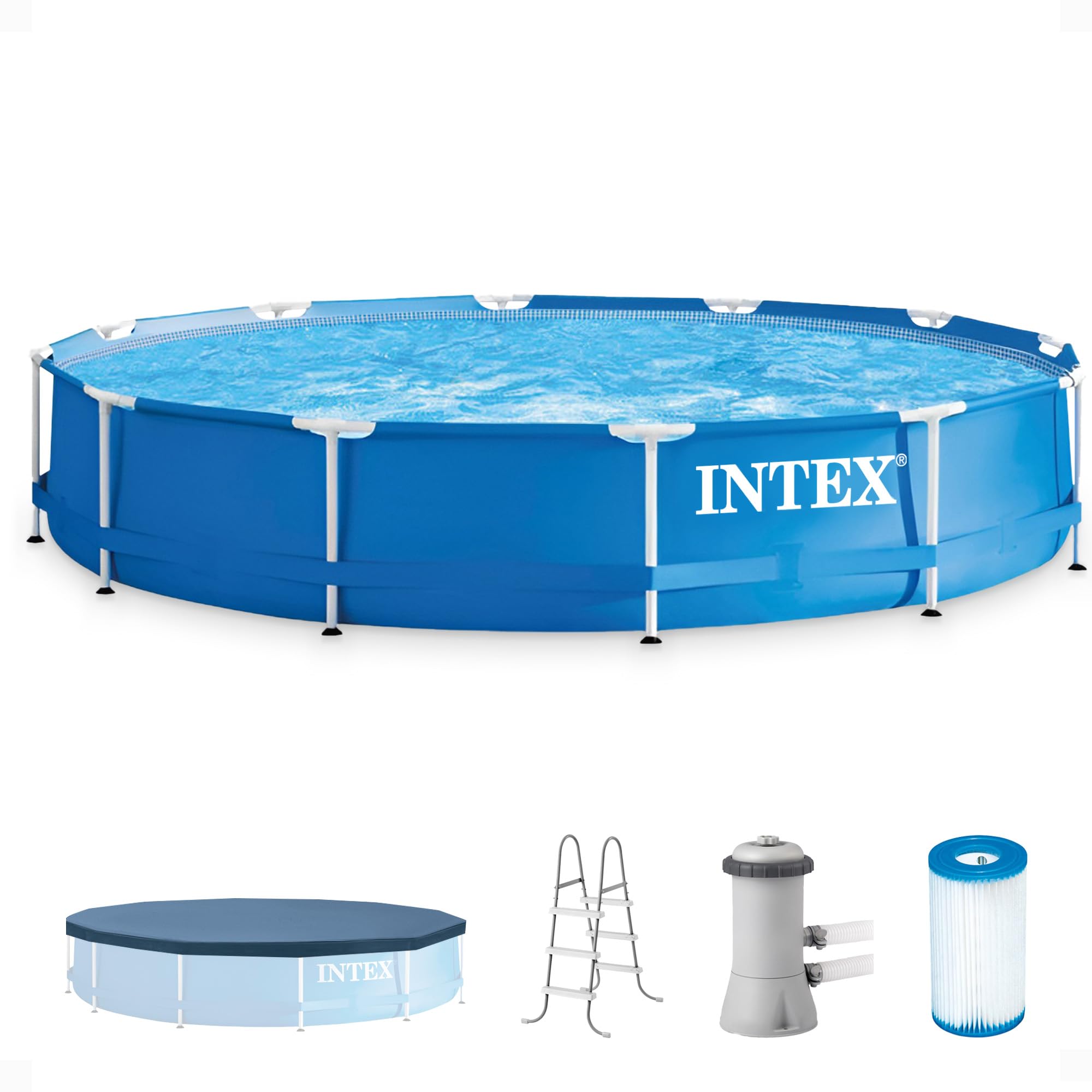 Intex 12' x 30" Round Metal Frame Outdoor Above Ground Swimming Pool