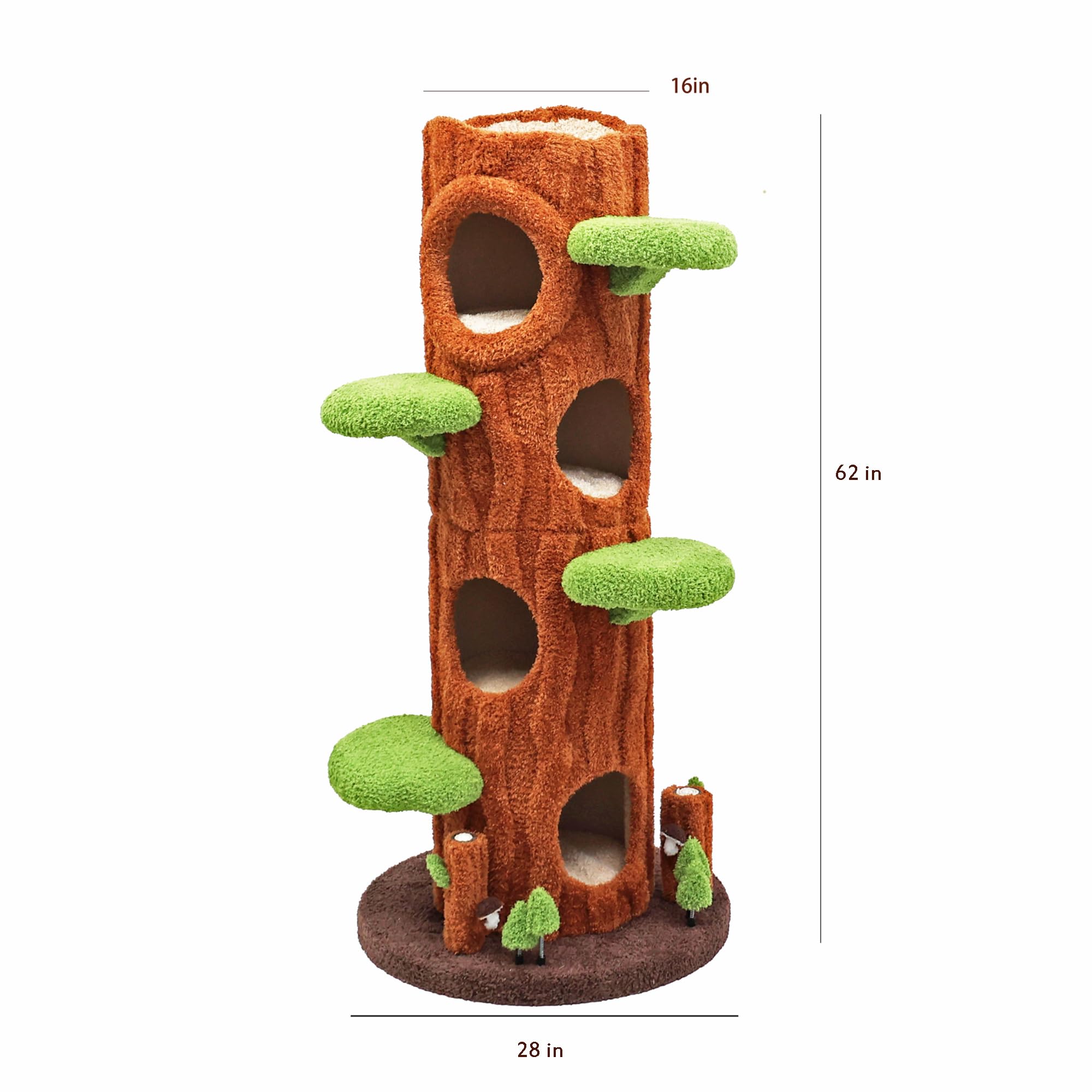 Magic Forest Cat Tree Tower, 62 inches Tall, Real Solid Wood Cat Tree