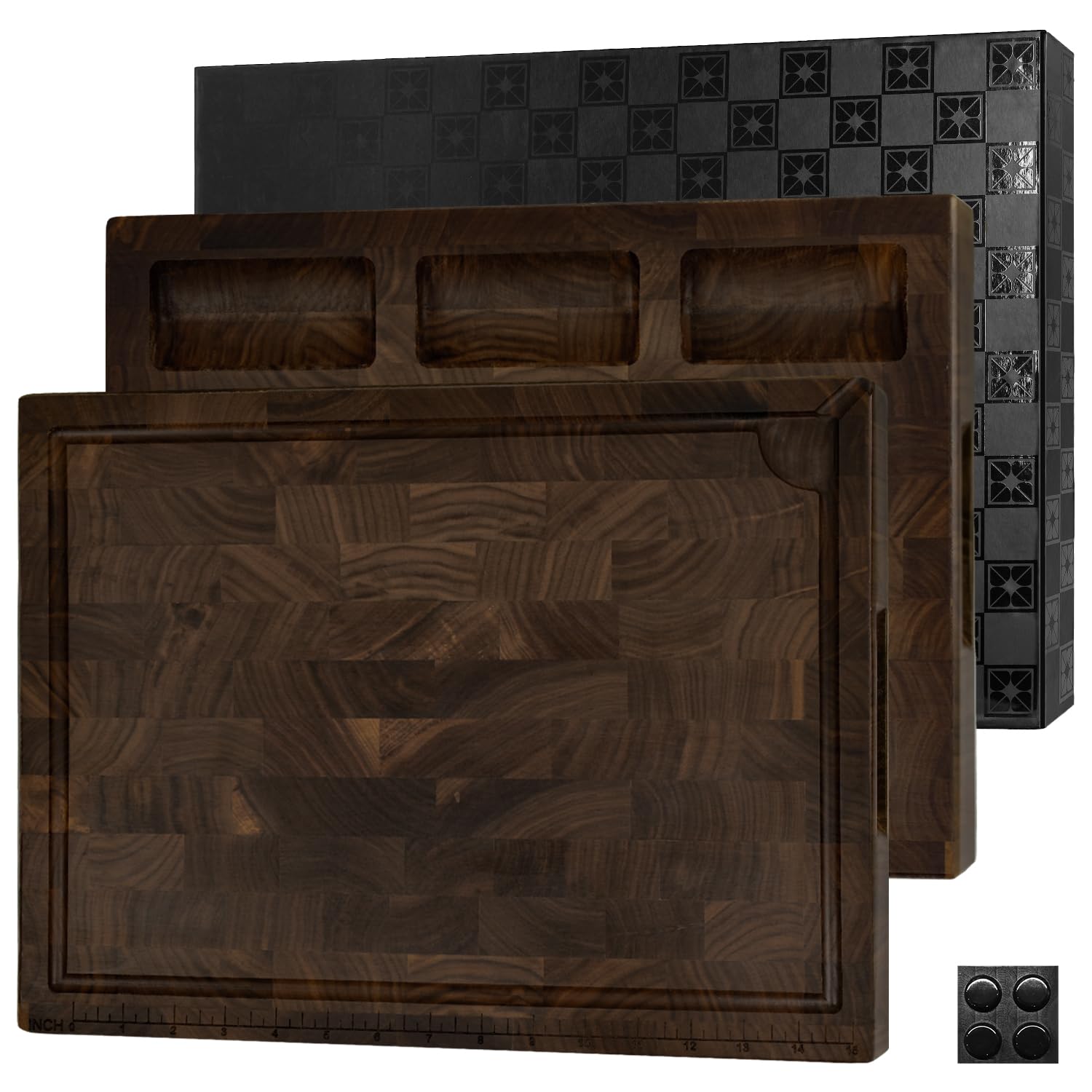 End Grain Cutting Board, Reversible Large Thick Black Walnut Wood Charcuterie Board