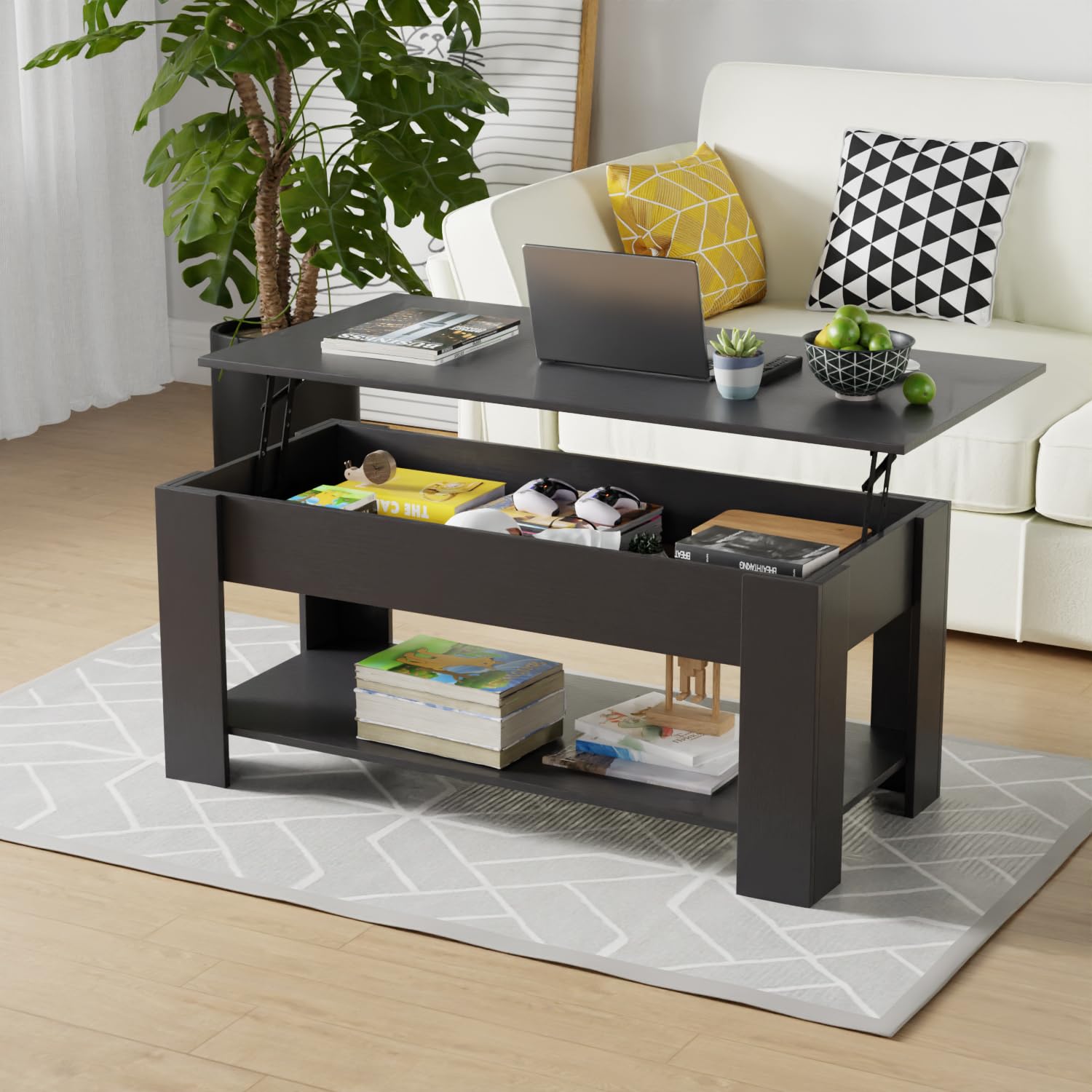 Coffee Table with Hidden Compartment and Storage Shelf - 47.2in L,living room
