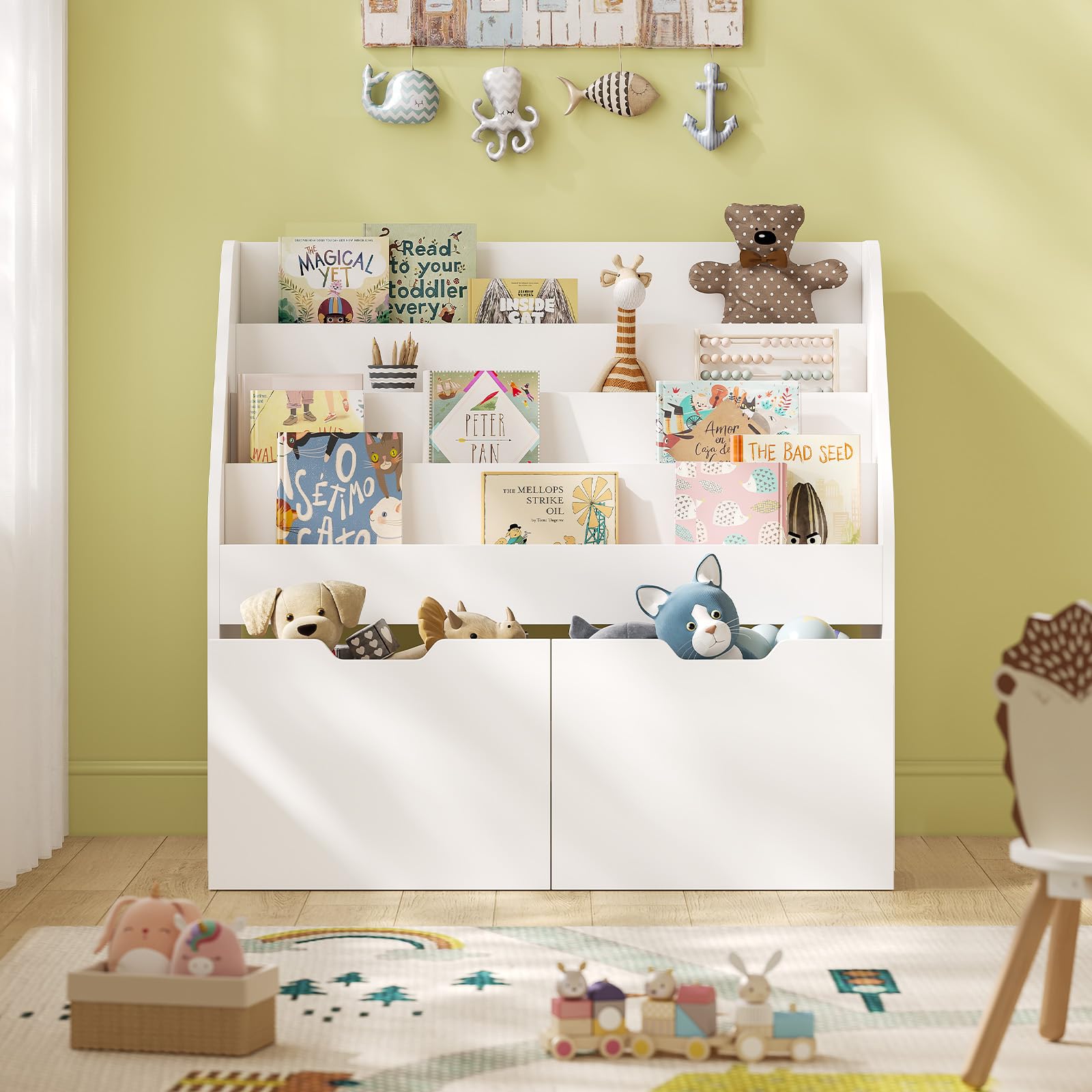Kids Bookshelf - 4 Tier Small Bookcase for Kids Room, Toy Storage for Children
