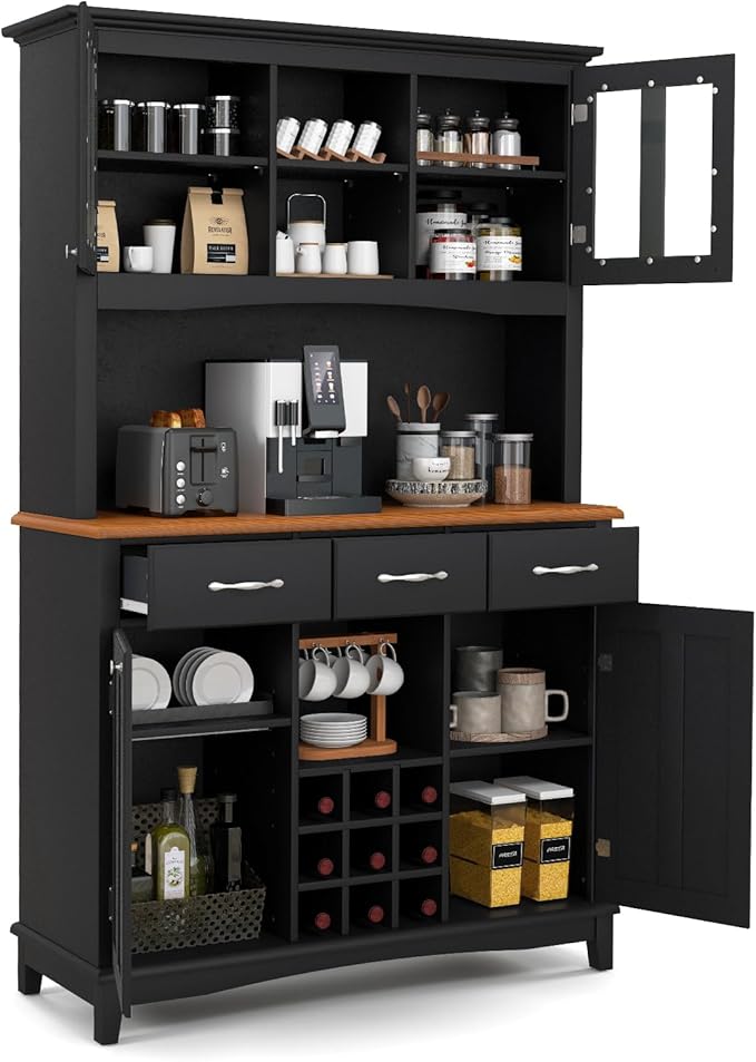 72.5” Hutch Cabinet with Storage, Kitchen Pantry Storage Cabinet