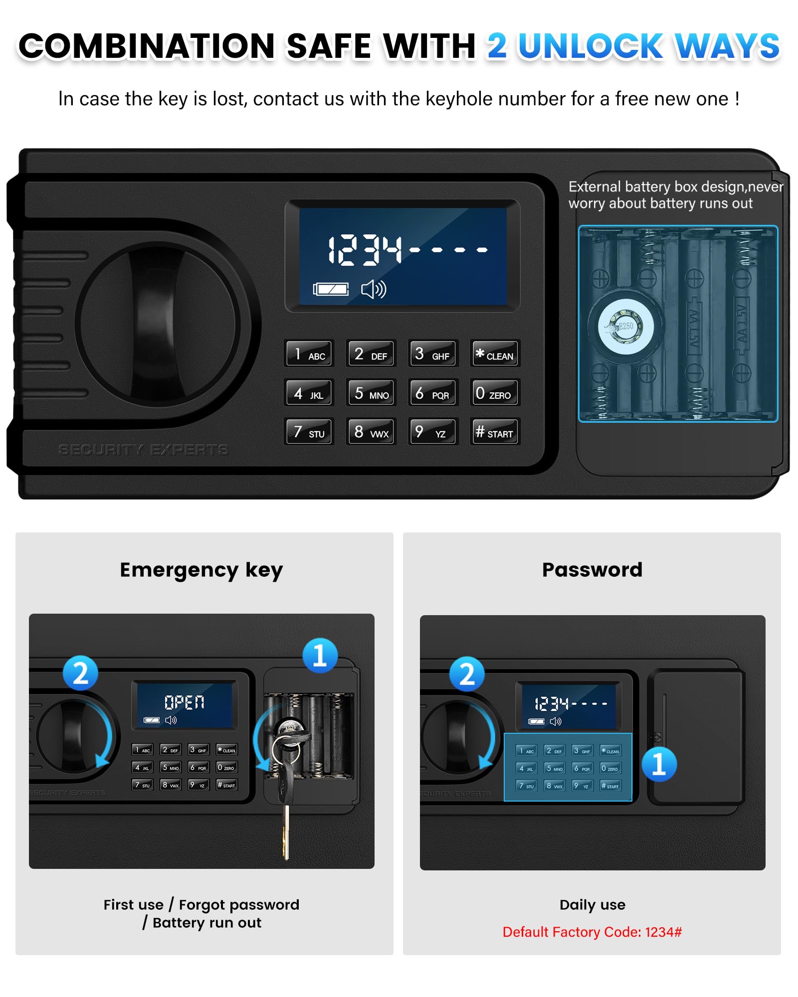 2.6 Cuft Fire Proof Safe for Home Documents, Home Safes Fireproof Waterproof, Fireproof Safe Box with LCD Digital Keypad, Alarm System, Hidden Code, Safety Box For Money Medicine Jewelry