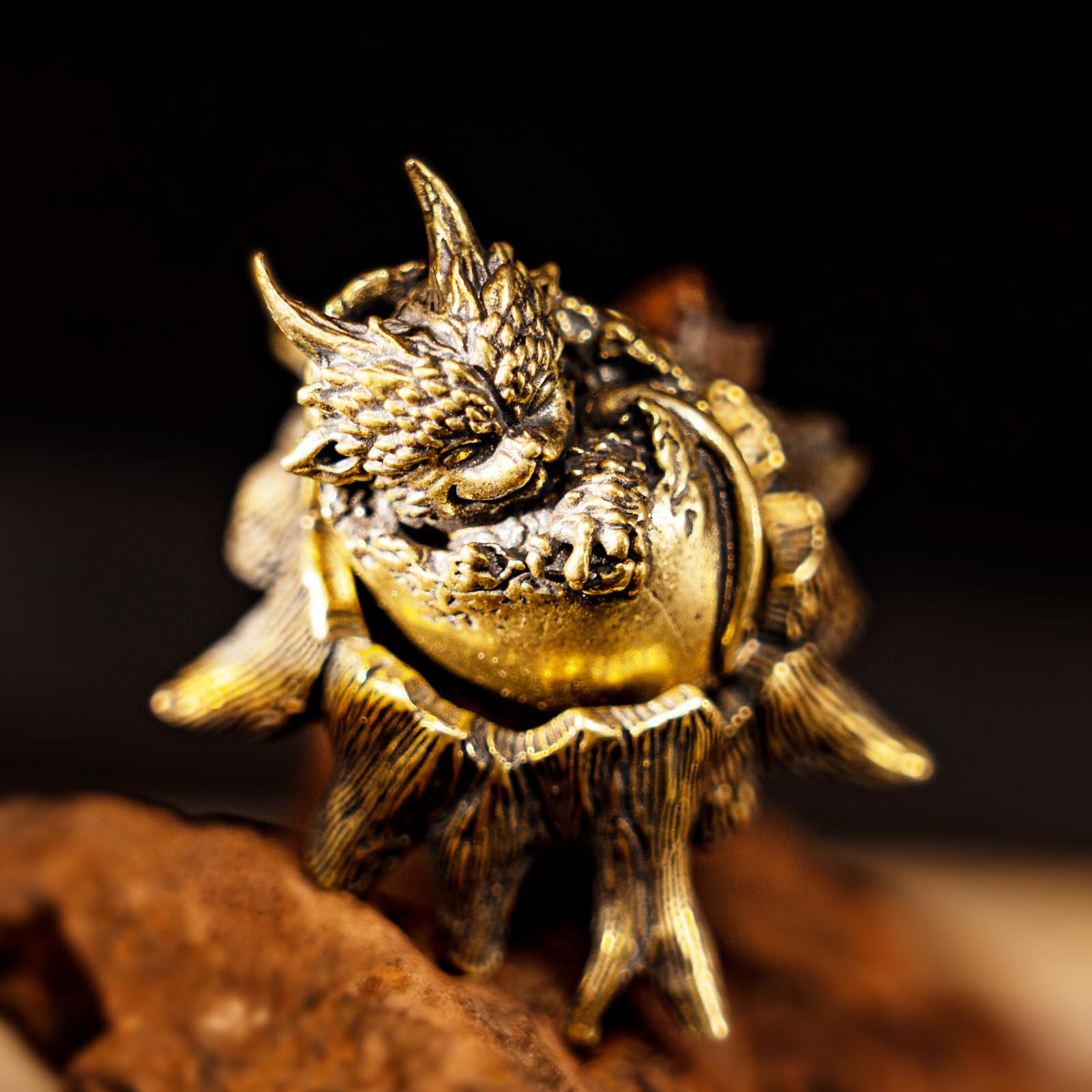 Cat Dragon Egg: Vintage Brass Statue Art Crafts, an Exquisite Decorative Ensemble Ideal