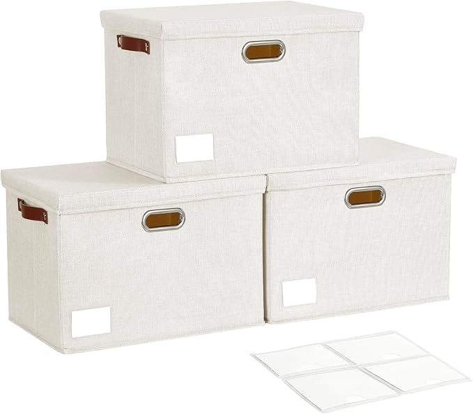 17" Large Collapsible Storage Bins with Lids, Stackable Closet Organizers