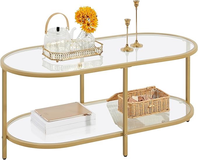 Coffee Table, Black Small Center Table with Storage Shelf for Living Room