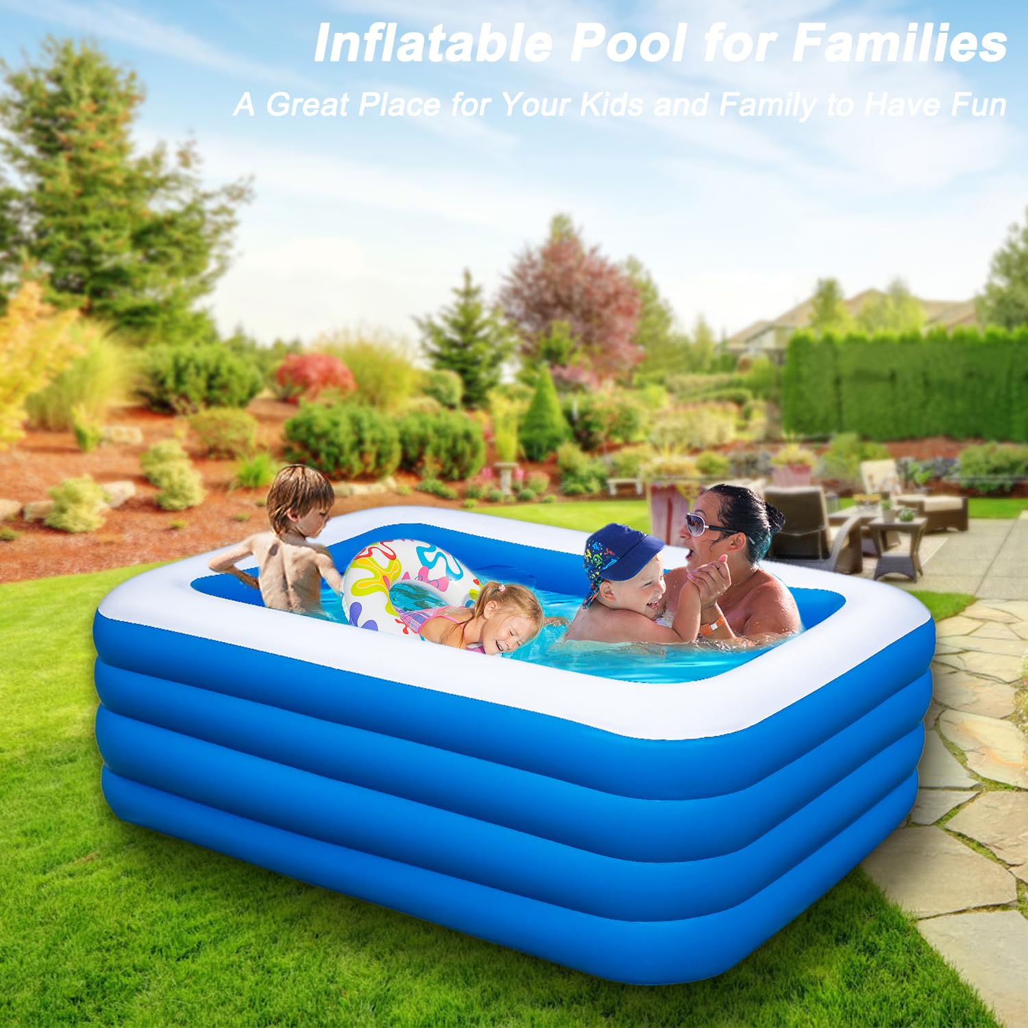 Inflatable Swimming Pool, 79 x 58 x 29 inch Full-Sized Large Inflatable Pools