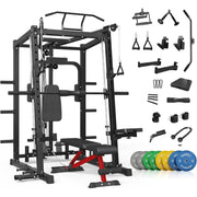 Smith Machine Home Gym, 2000LBS Power Cage with Cable Crossover System,