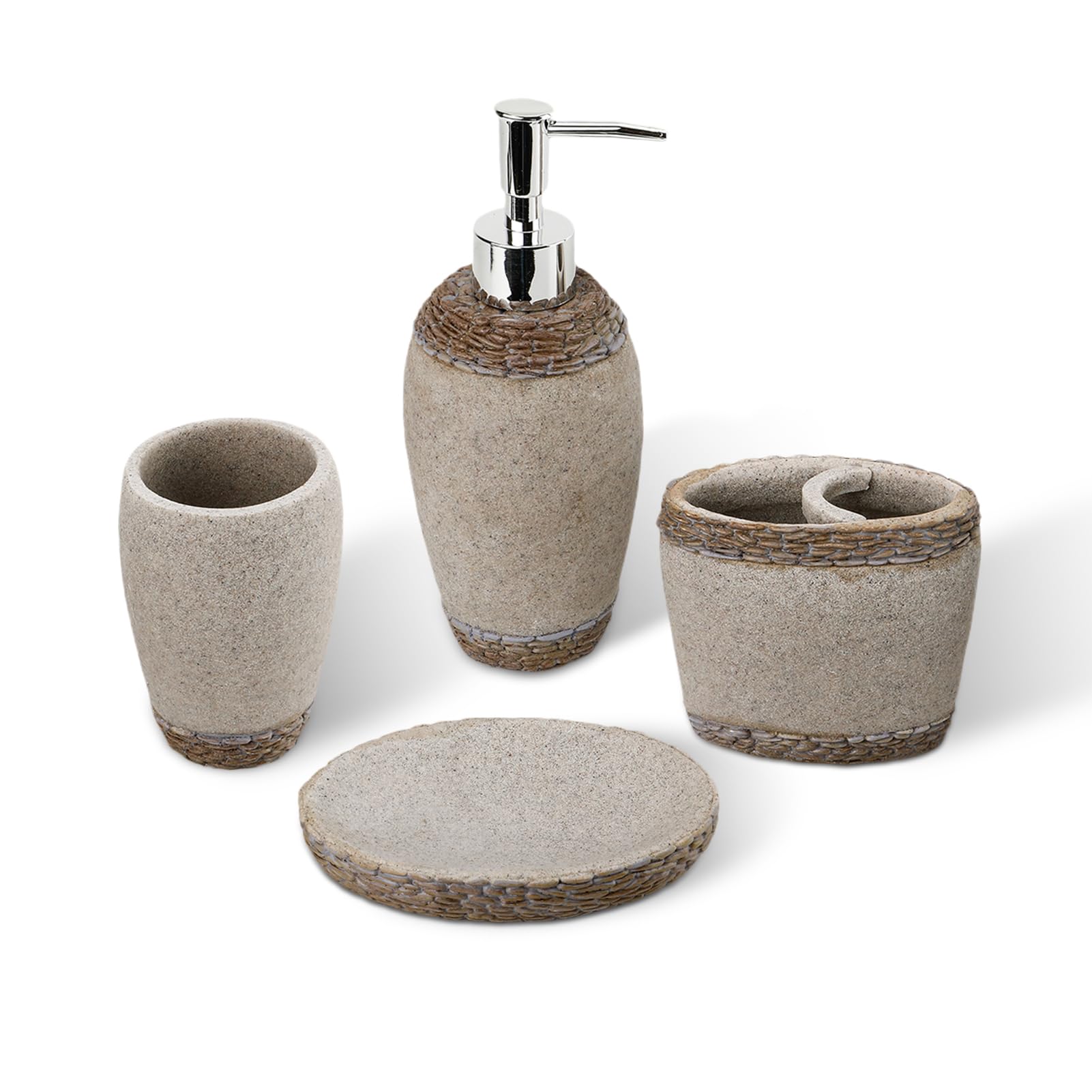 4 PCS Resin Bathroom Accessory Set, Soap Dispenser with Chrome Pump