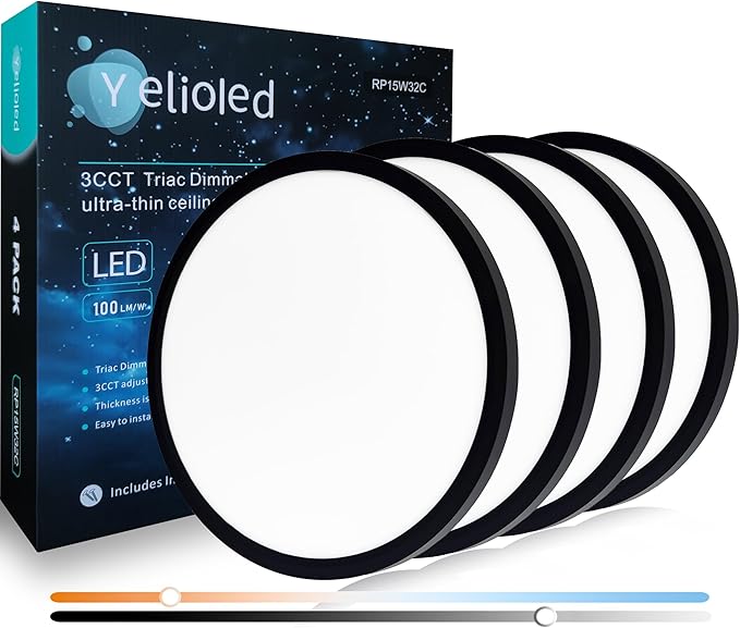 15.8'' Dimmable LED Flush Mount Ceiling Light – 3000K/4000K/5000K CCT Selectable for Bedroom, Living Room, Kitchen, Office, 32W 3200LM, Modern Light Fixtures (4 Pack, White)