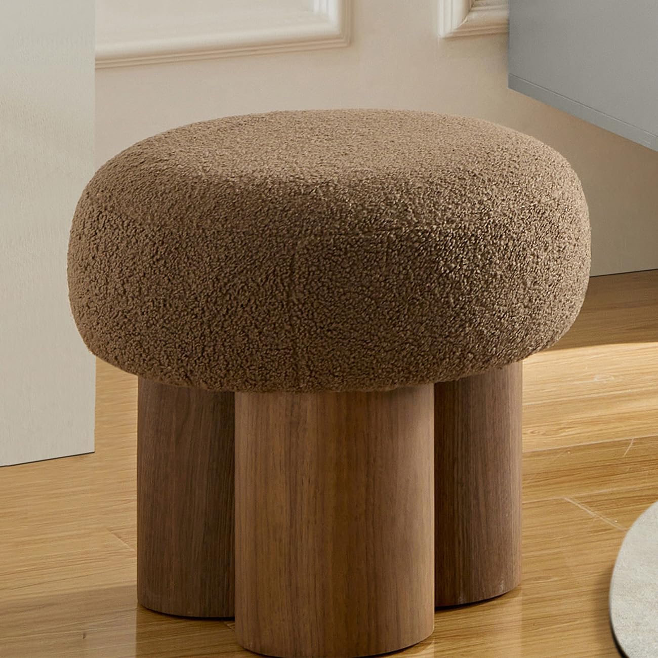 Round Mushroom Ottoman Foot Stool, Boucle Ottoman, Ottomans and Poufs