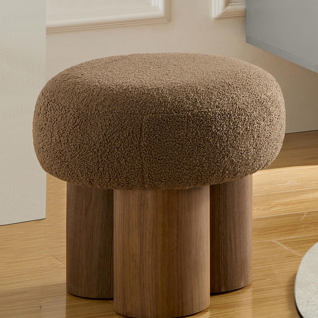 Round Mushroom Ottoman Foot Stool, Boucle Ottoman, Ottomans and Poufs
