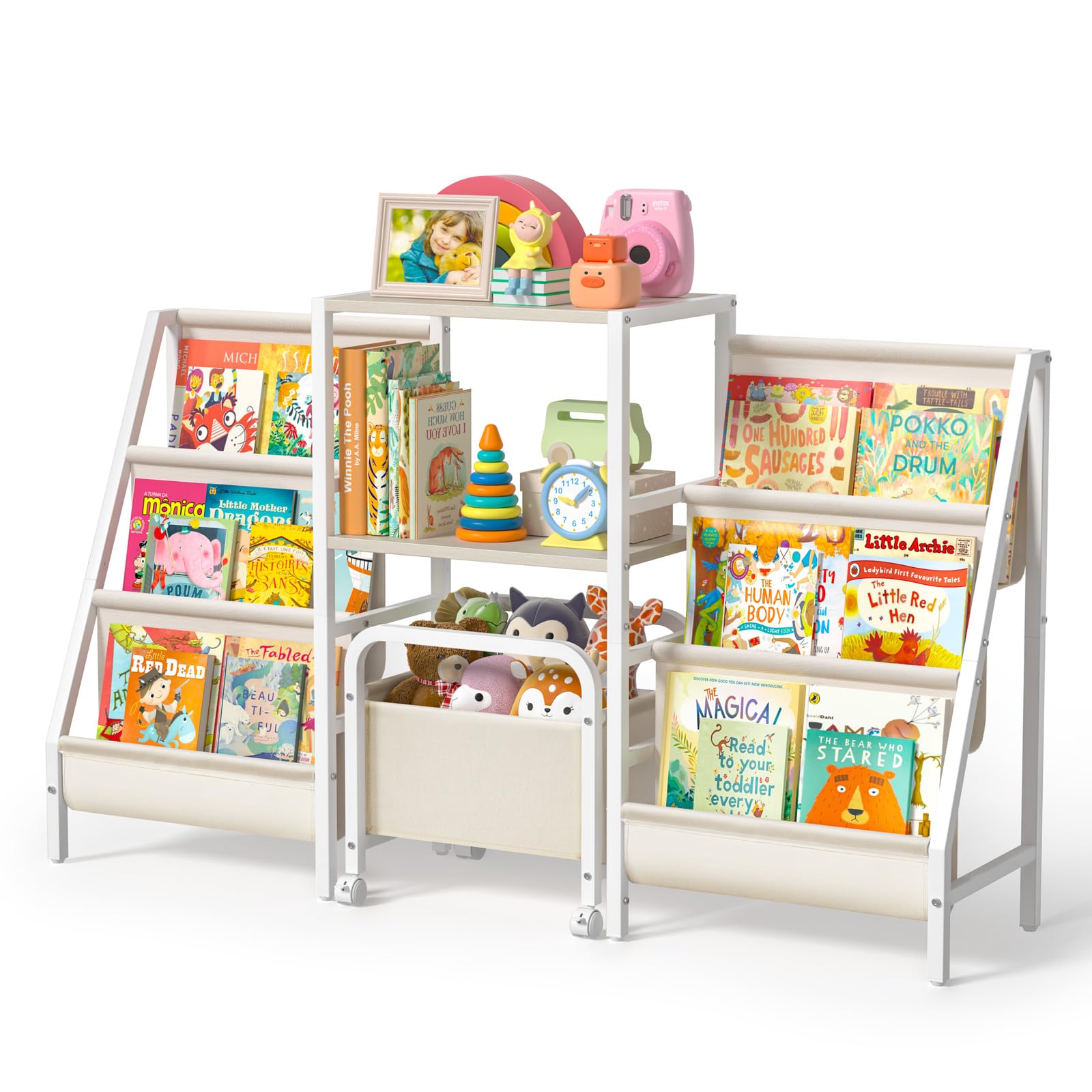 Kids Bookshelf and Toy Storage, 2-Sided Montessori Book Shelf, Large Toddler Book Shelf