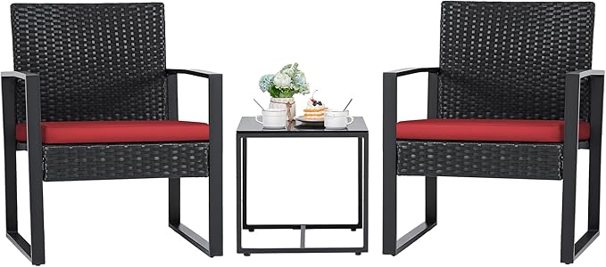 3 Pieces Patio Set Outdoor Wicker Furniture Sets Modern Rattan Chair,Outdoor Seating