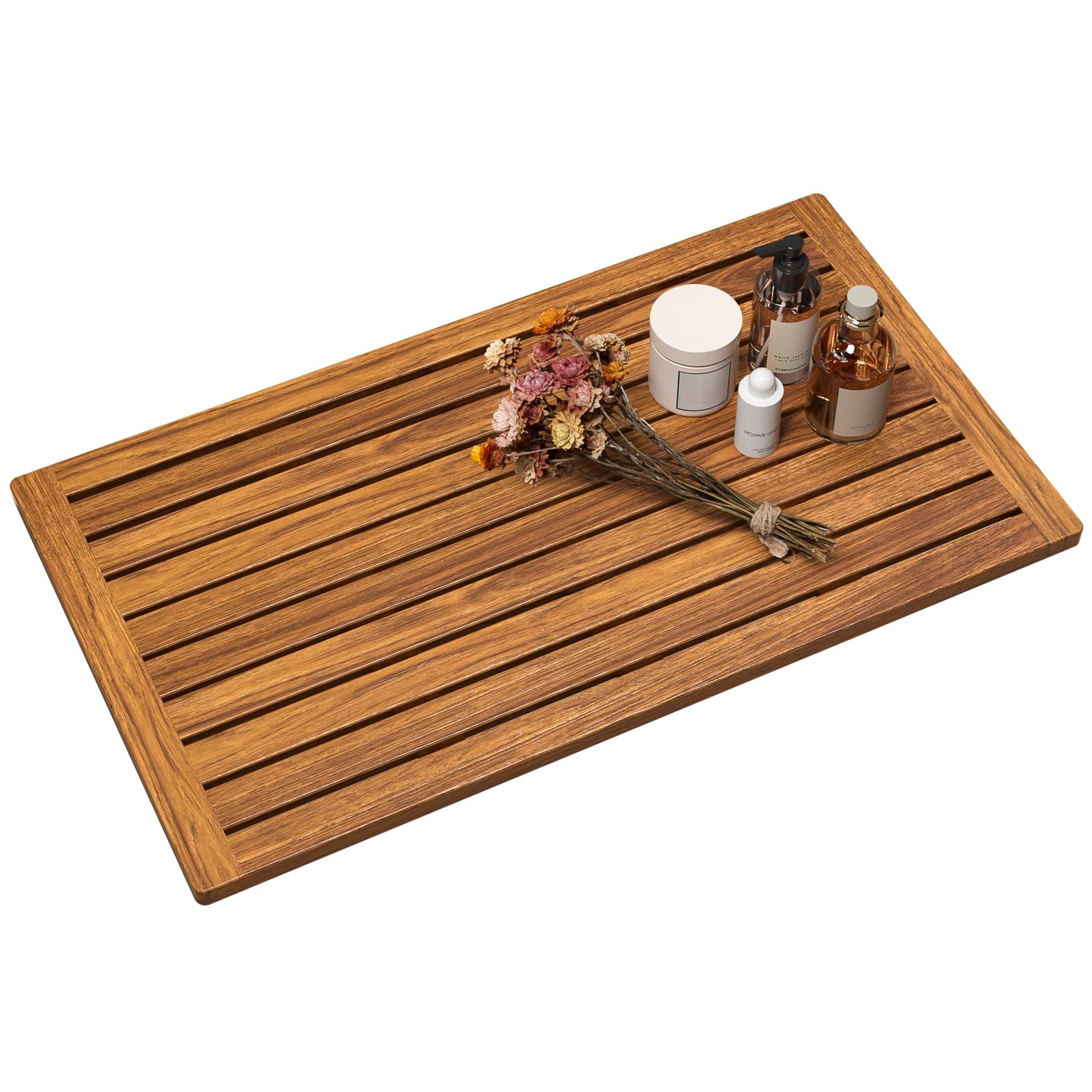 Teak Shower Mat, 32"x18" Wood Bath Mat Non-Slip Bathroom Mat Teak Bath