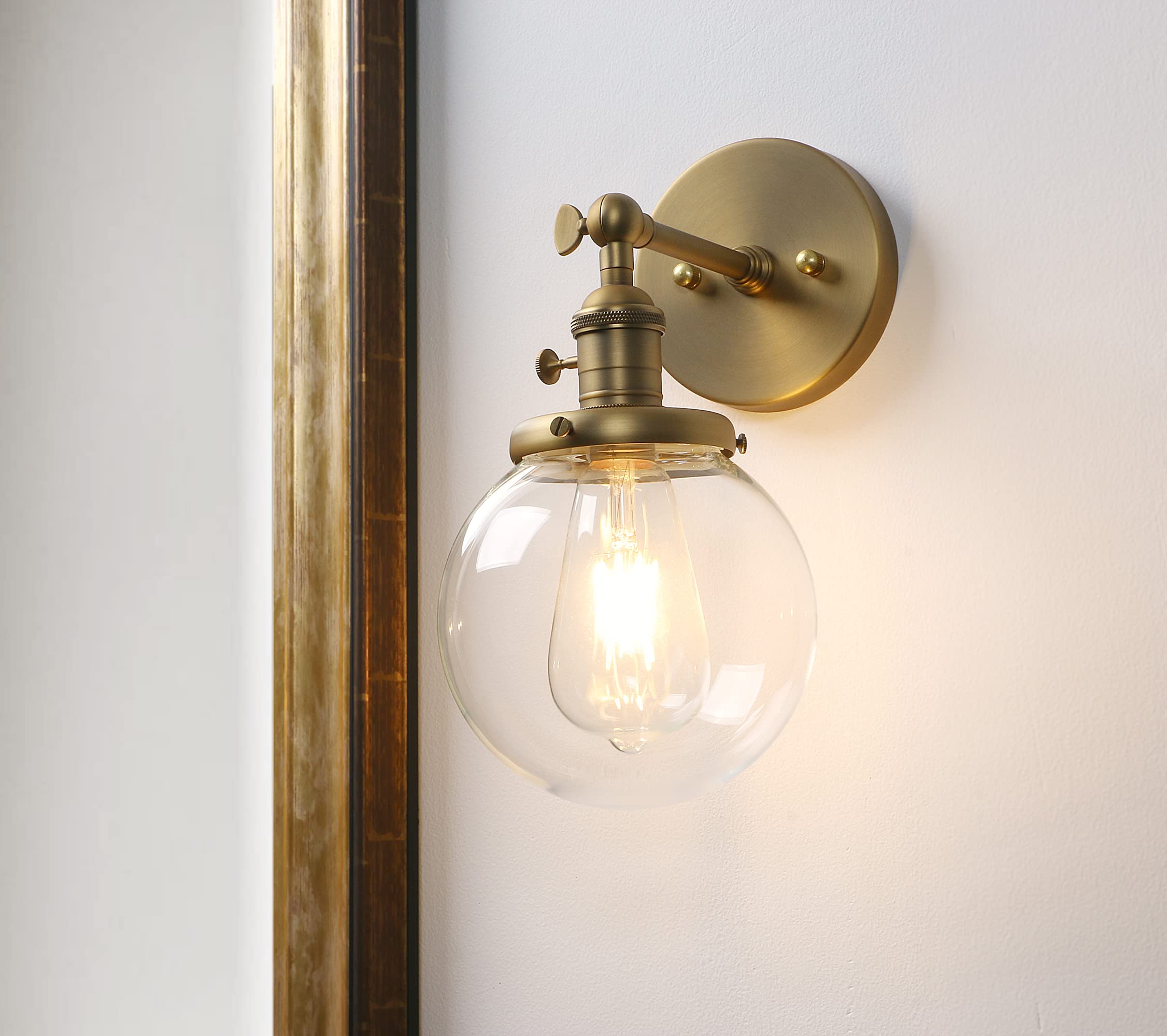 Bathroom Light Fixture Single Industrial Wall Sconce with 5.9 Inches Globe Lampshade