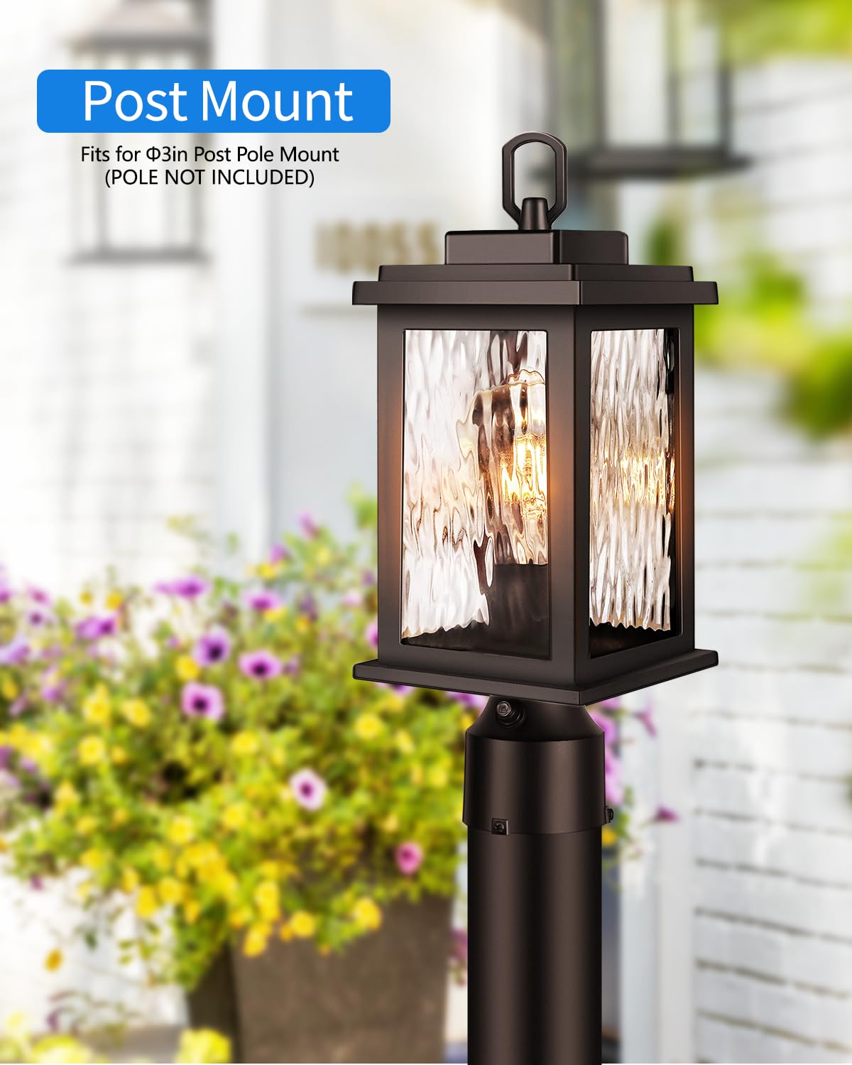 VIANIS Oil Rubbed Bronze Outdoor Post Lights 2 Pack, Dusk to Dawn Light Posts for Outside with Pier Mount Base, 100% Aluminum Body with Tempered Ripple Glass, ORB Column Mount Light(Hardwired 120V)