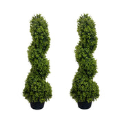 3FT Artificial Boxwood Topiary Tree Spiral Plants 2 Pack UV Resistant Bushes Faux