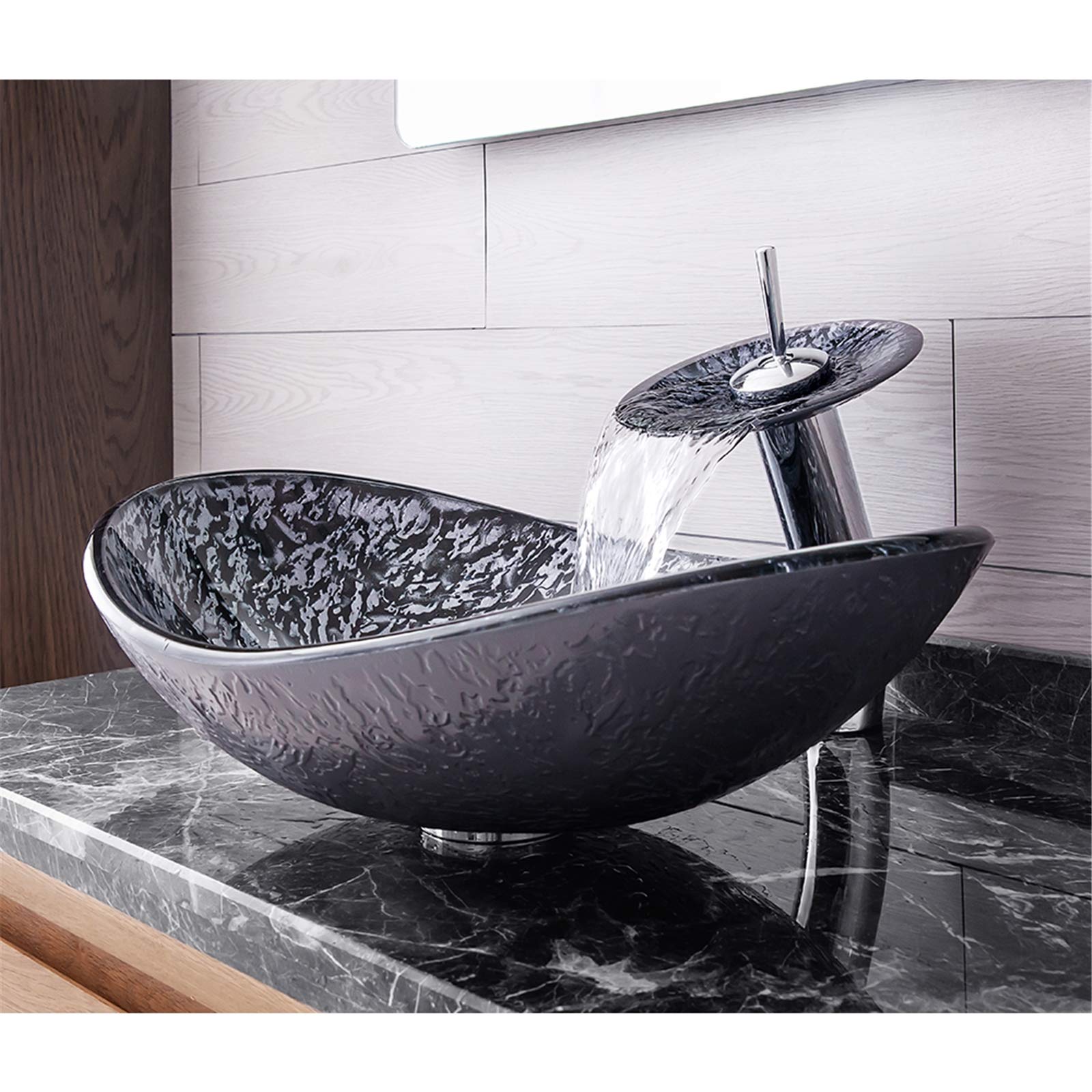 Modern Bathroom Sinks and Faucet Combo, Artistic Tempered Glass Sink
