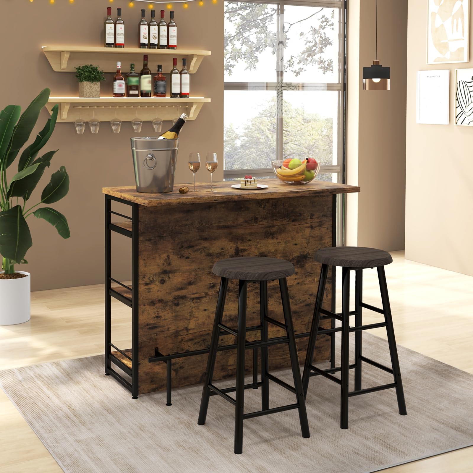 Home Bar Unit, 4 Tier Liquor Bar Table with Footrest