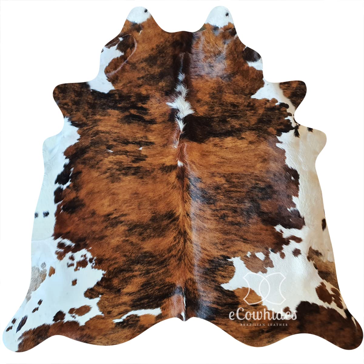 100% Genuine Brazilian Cowhide Rug - Brindle White Belly