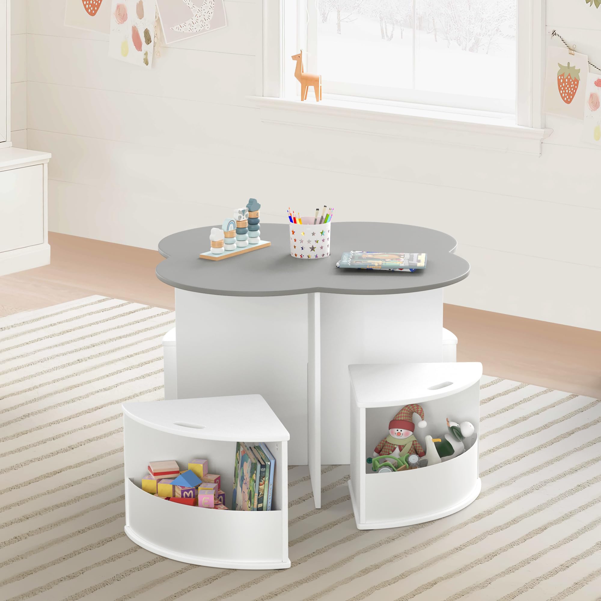 Toddler Table and Chair Set with 4 Storage Stools