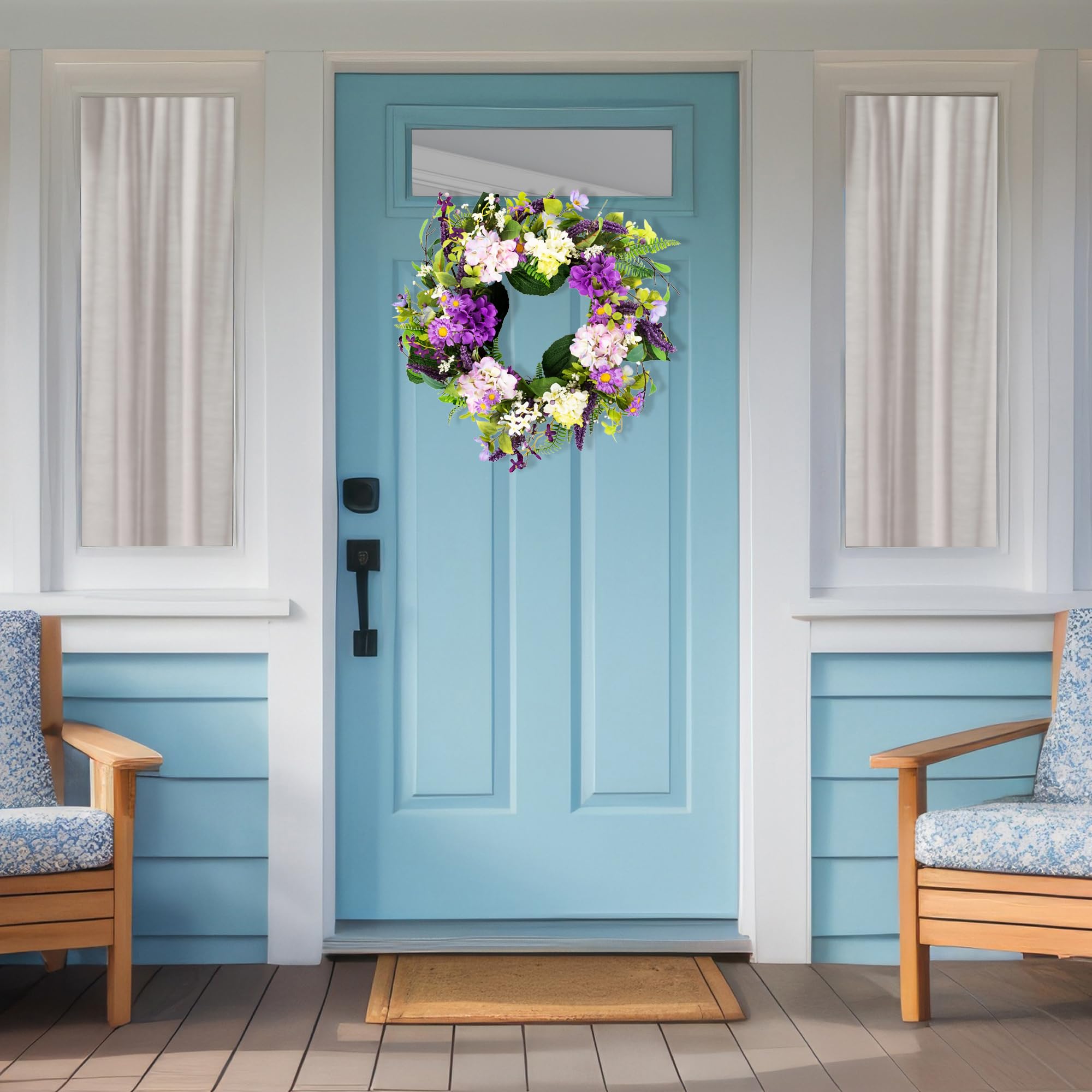 Hydrangea and Foliage Spring Floral Twig Wreath Purple 26"