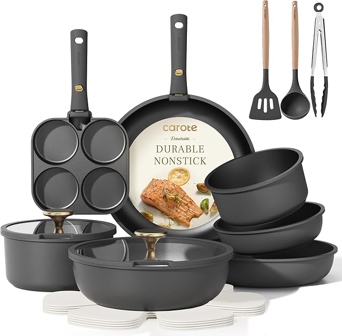 19pcs Pots and Pans Set, Nonstick Cookware Set Detachable Handle