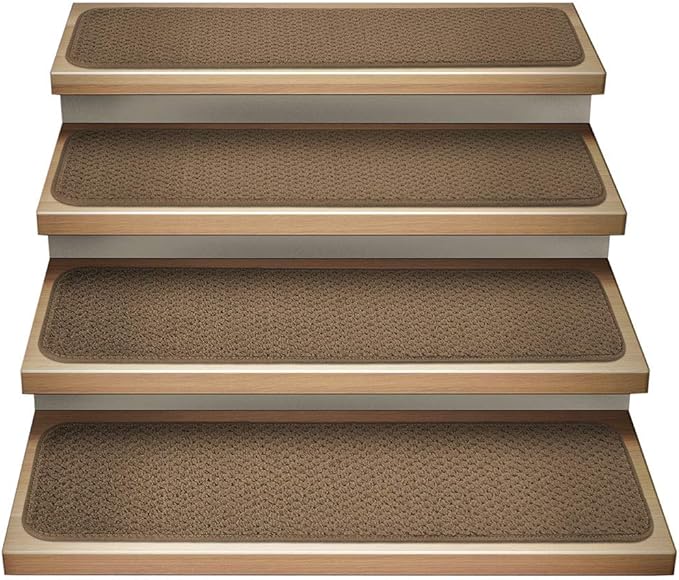Set of 12 Attachable Indoor Carpet Stair Treads - Toffee Brown - 9 Inches X 36 Inches