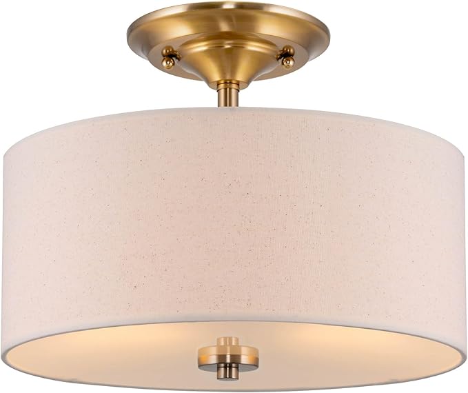 " 2-Light Semi-Flush Mount Ceiling Light Fixture with Off-White Fabric