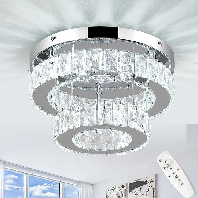 11.8 inch Dimmable Flush Mount Ceiling Light Crystals Chandelier