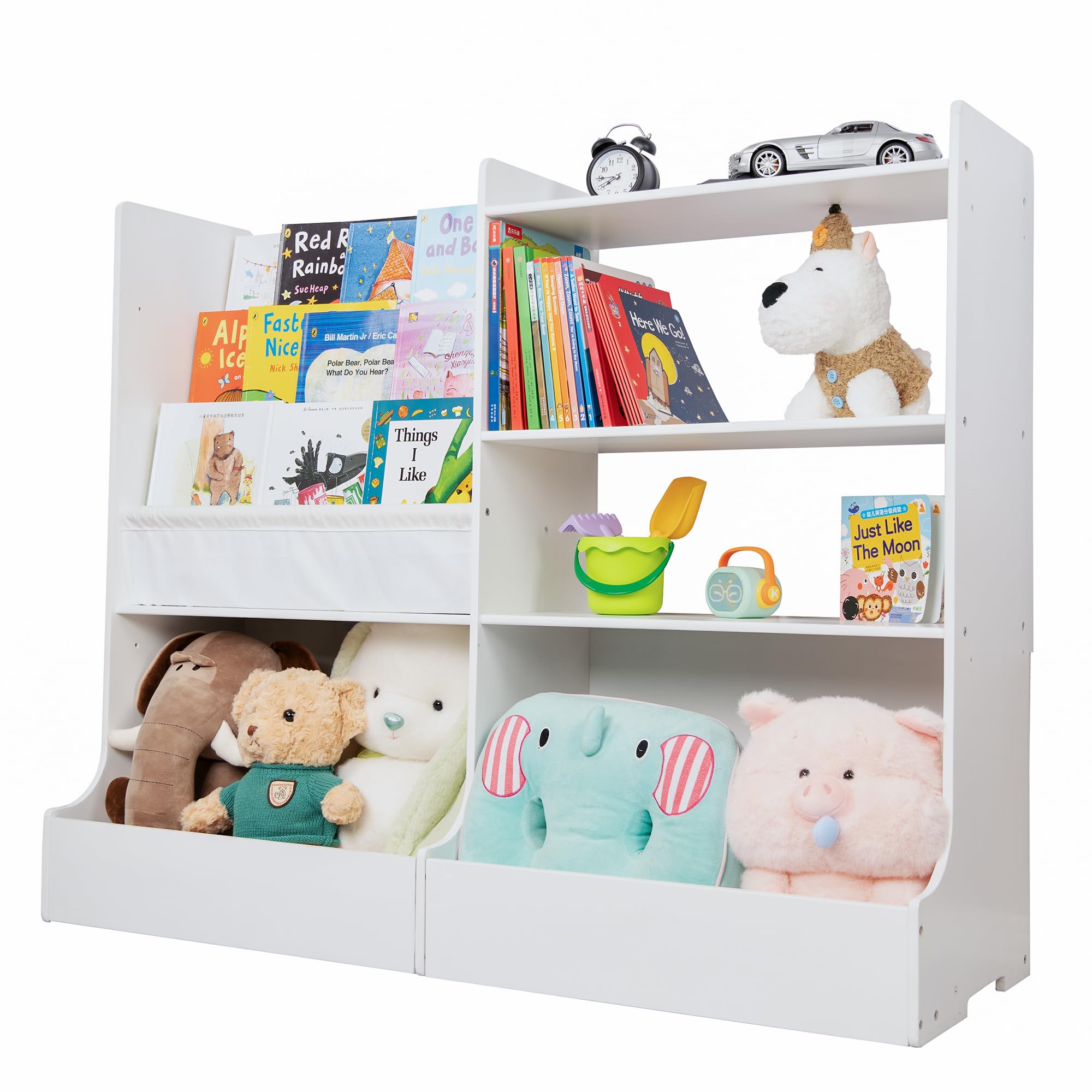 Wood Kids Bookshelf, 3 Layer Sling Children Bookshelf, Baby Book Shelf With