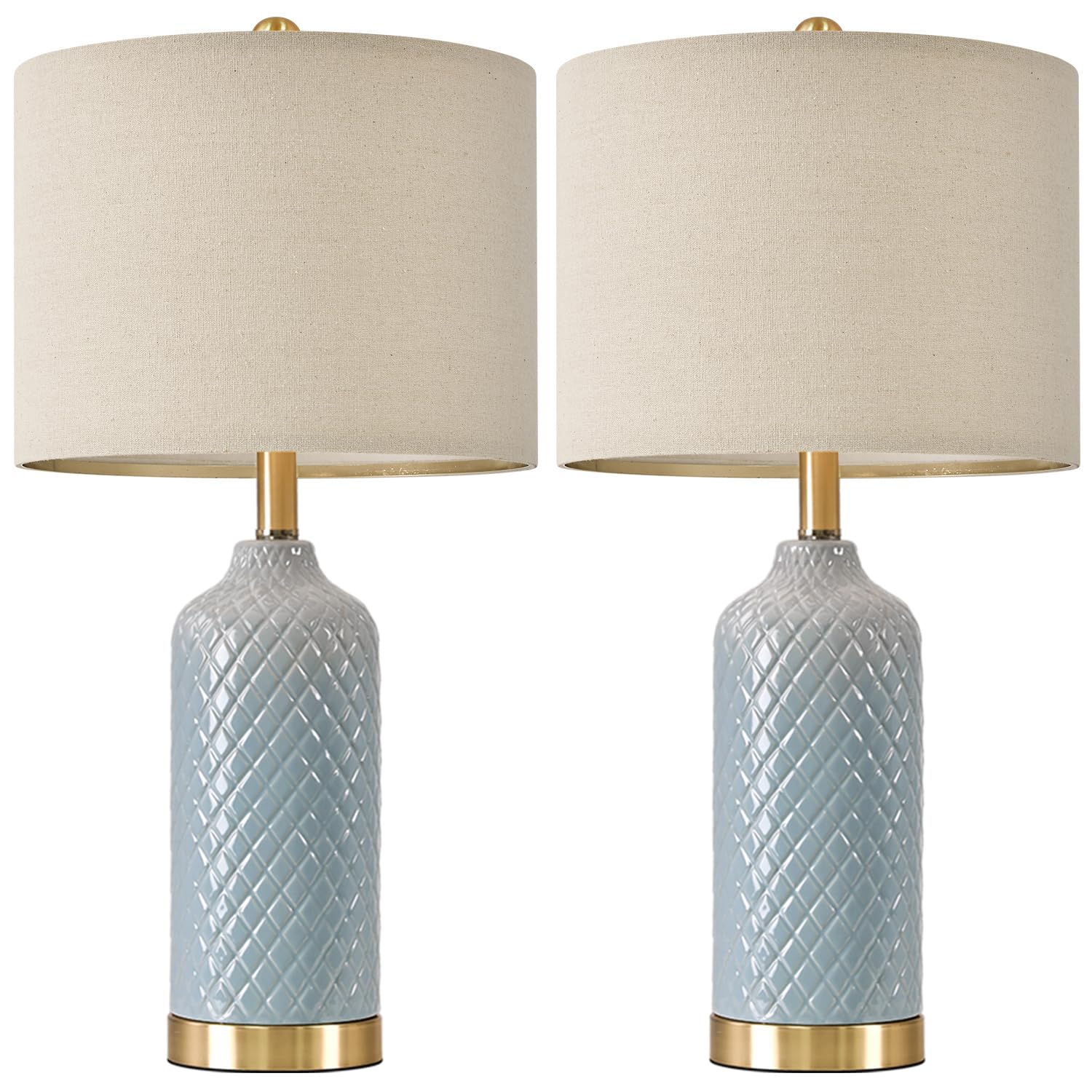 Modern Ceramic Blue Table Lamps Set of 2 for Living Room, Farmhouse