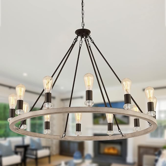 Black Wagon Wheel Chandeliers 12-Lights Large Modern Farmhouse Chandelier
