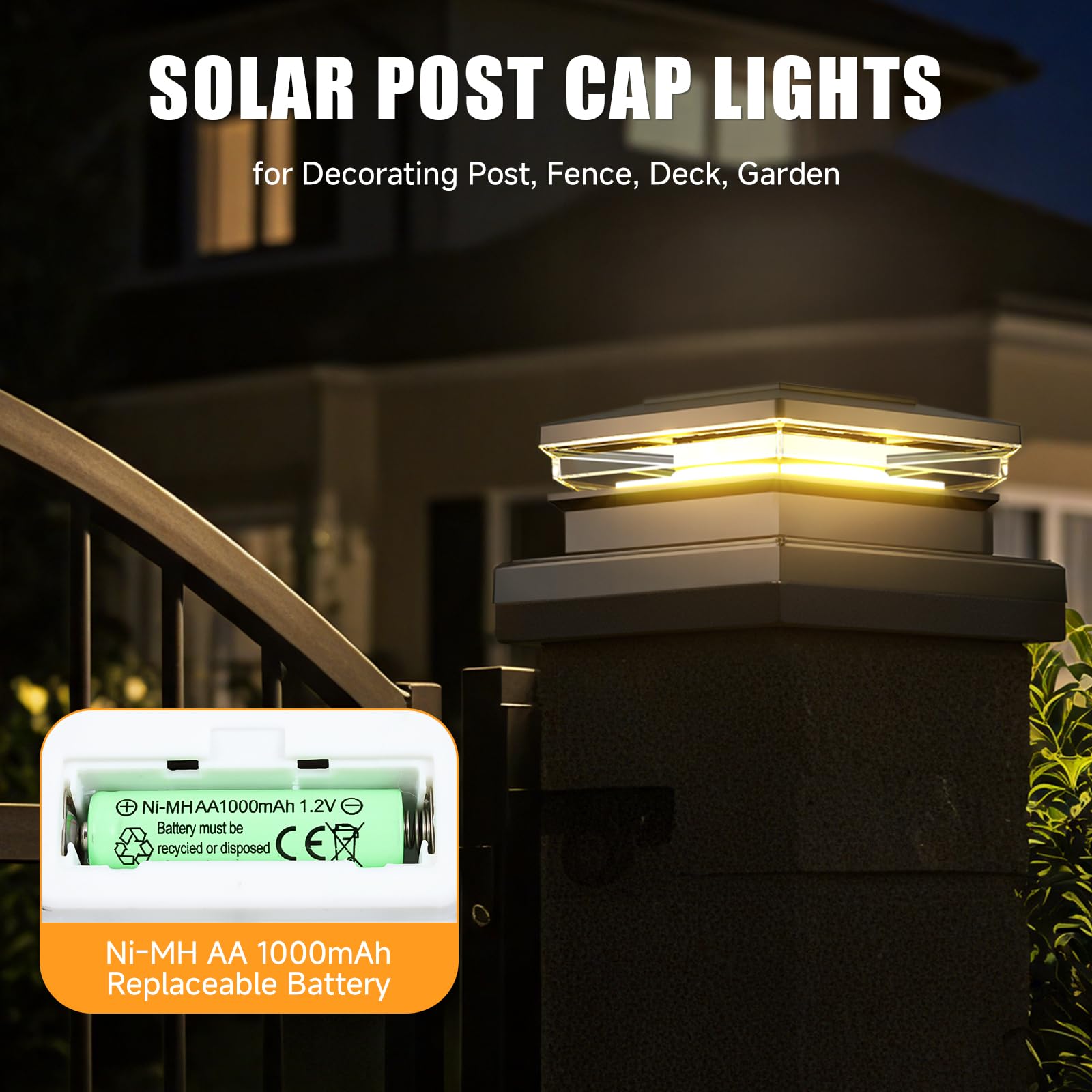 FEACORT Solar Post Cap Lights 12 Pack, Fence Post Solar Lights, Warm White/Cool White Lighting, Black Waterproof Outdoor Post Lights for Garden Patio Porch, 4x4, 5x5 or 6x6 Vinyl/Wooden Posts