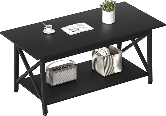 Black Coffee Table with Storage Shelf 39 inch