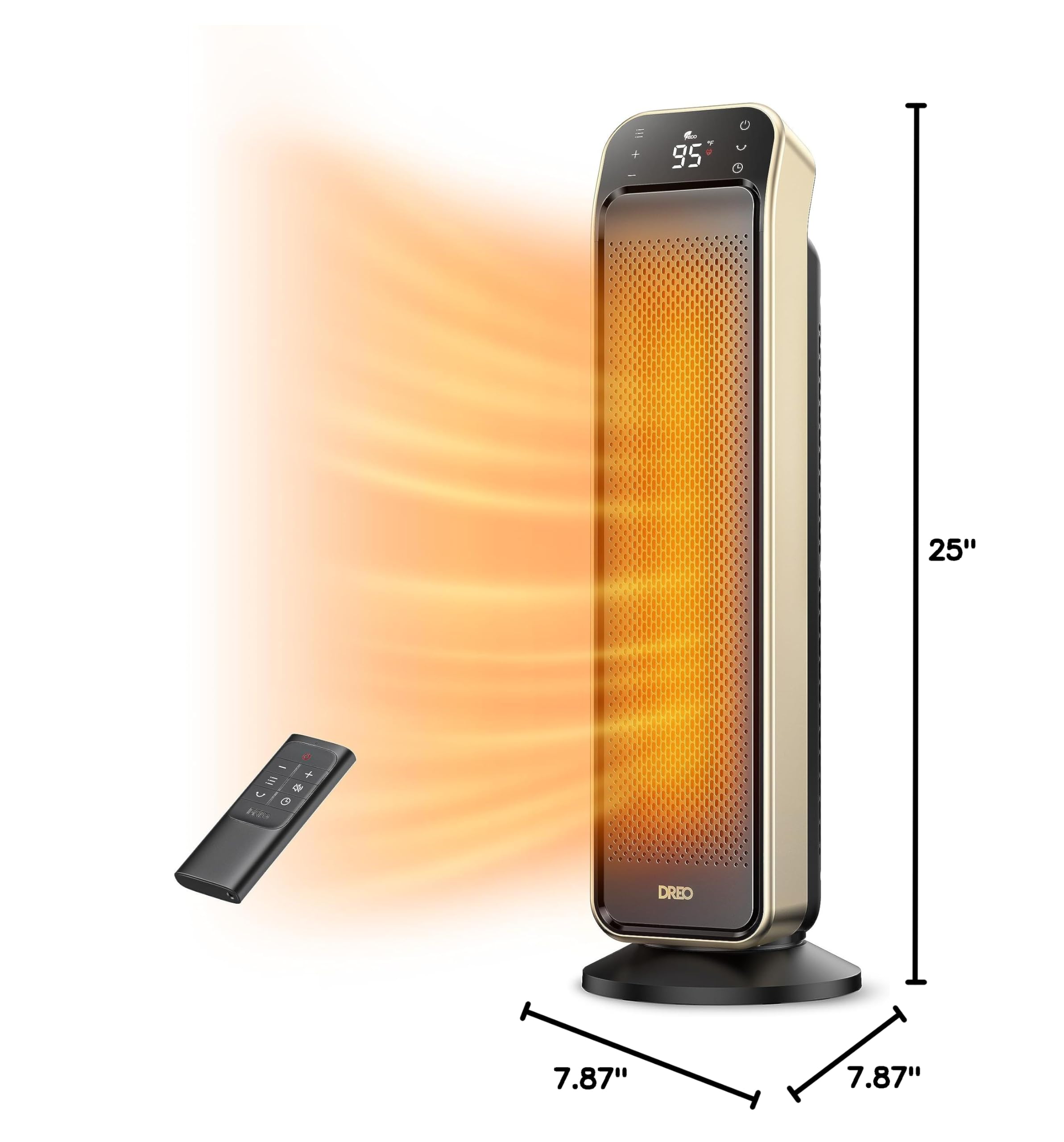 Dreo Space Heater for Indoor Use, 25" 11.5ft/s Fast Electric Heater with Remote and Thermostat, 3 Modes, Overheating & Tip-Over Protection, Portable Heater for Large Room, Bedroom, Office, Gold