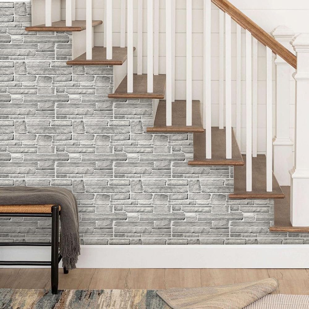 3D Faux Stone Wall Panel, Peel and Stick Wall Tiles,10 Pcs of 12"X12" Ultra-Light Thin