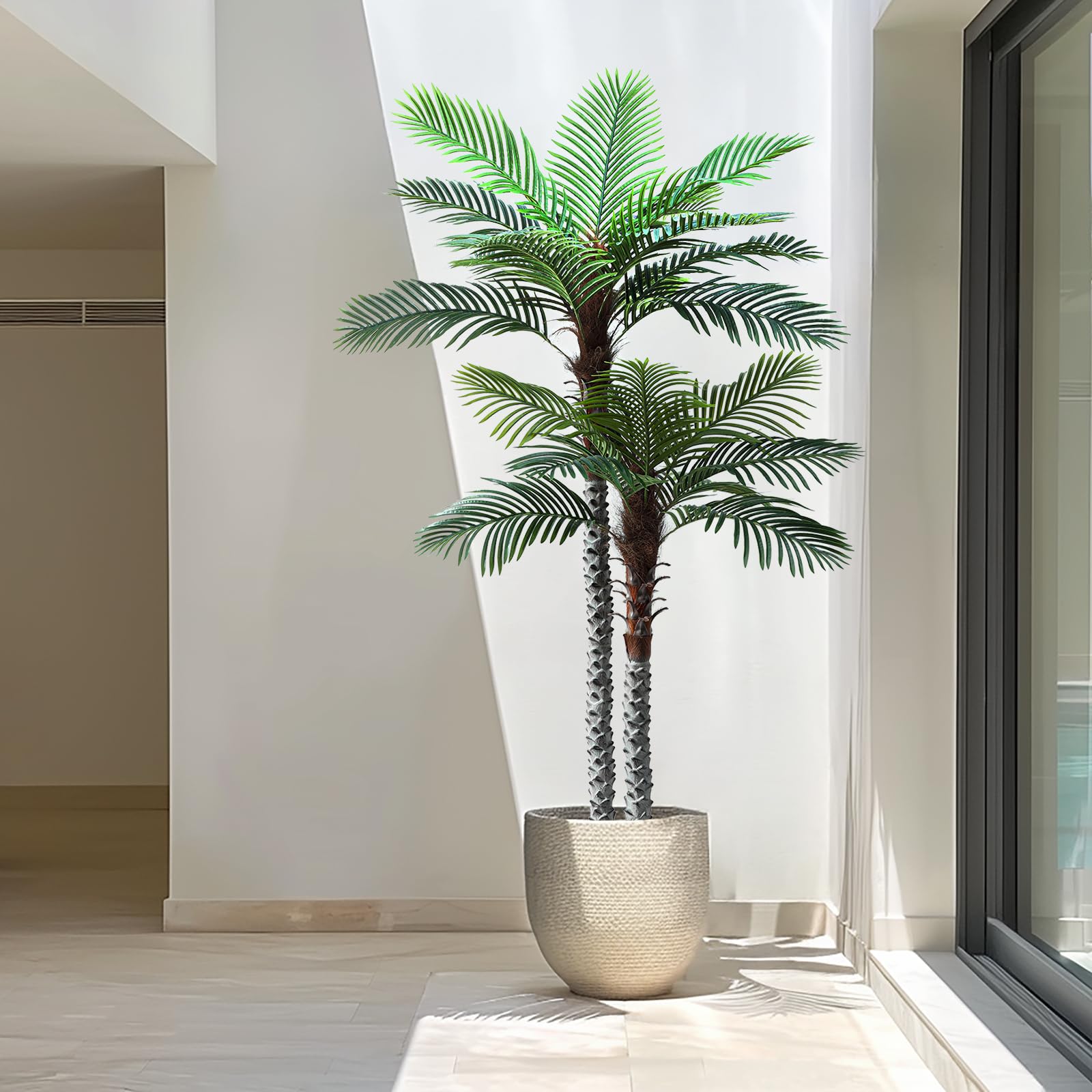 8ft Tall UV Resistant Faux Palm Tree, 96in Artificial Palm Tree Indoor Outdoor
